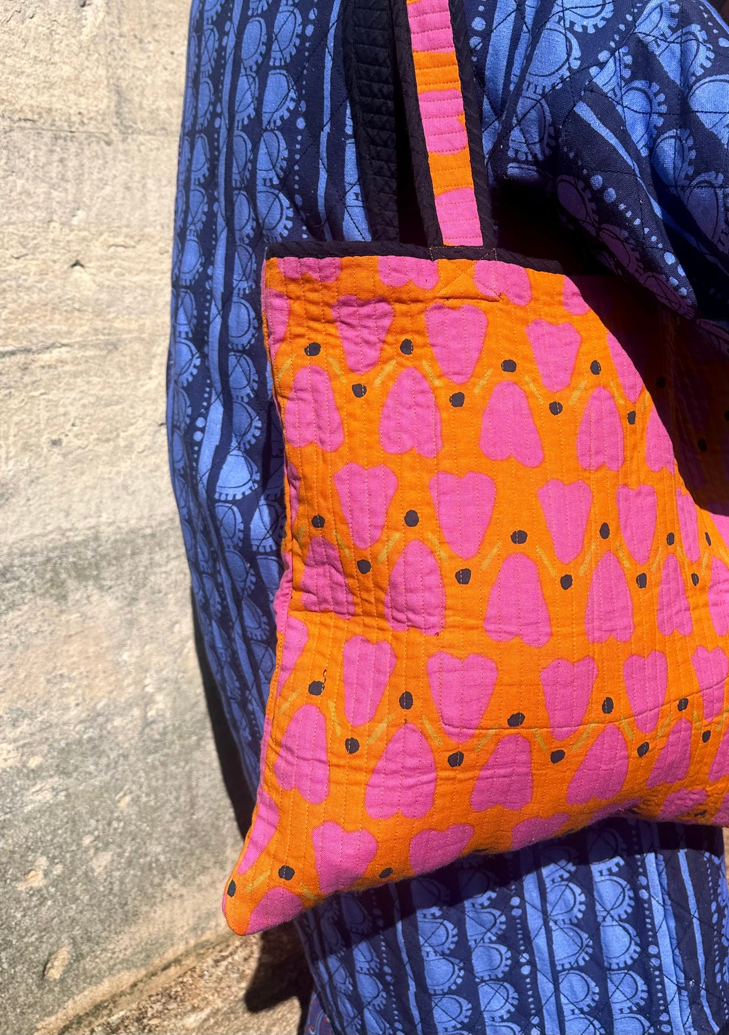 Quilted Tote Bag in 'Orange Honey Heart'