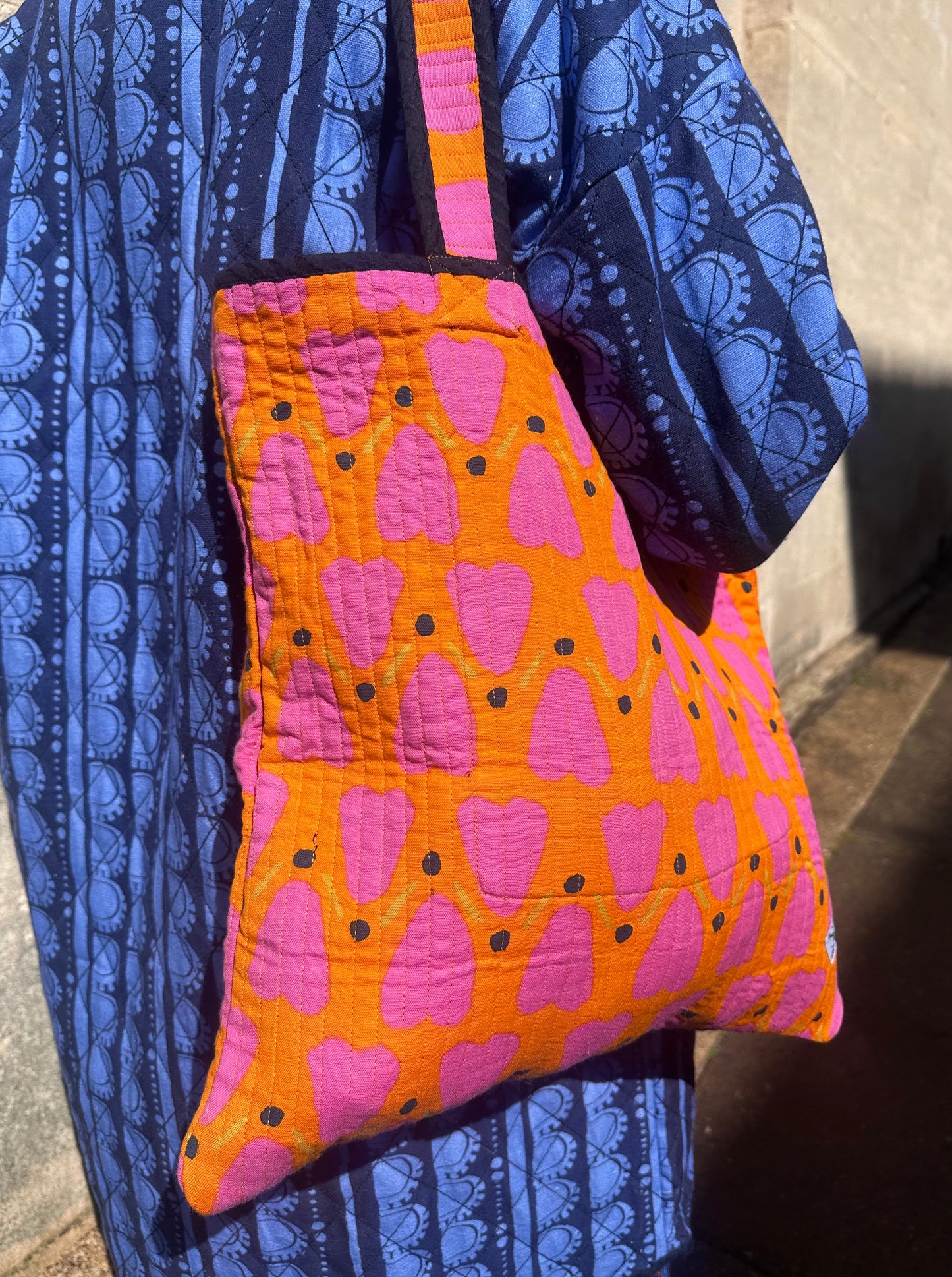 Quilted Tote Bag in 'Orange Honey Heart'