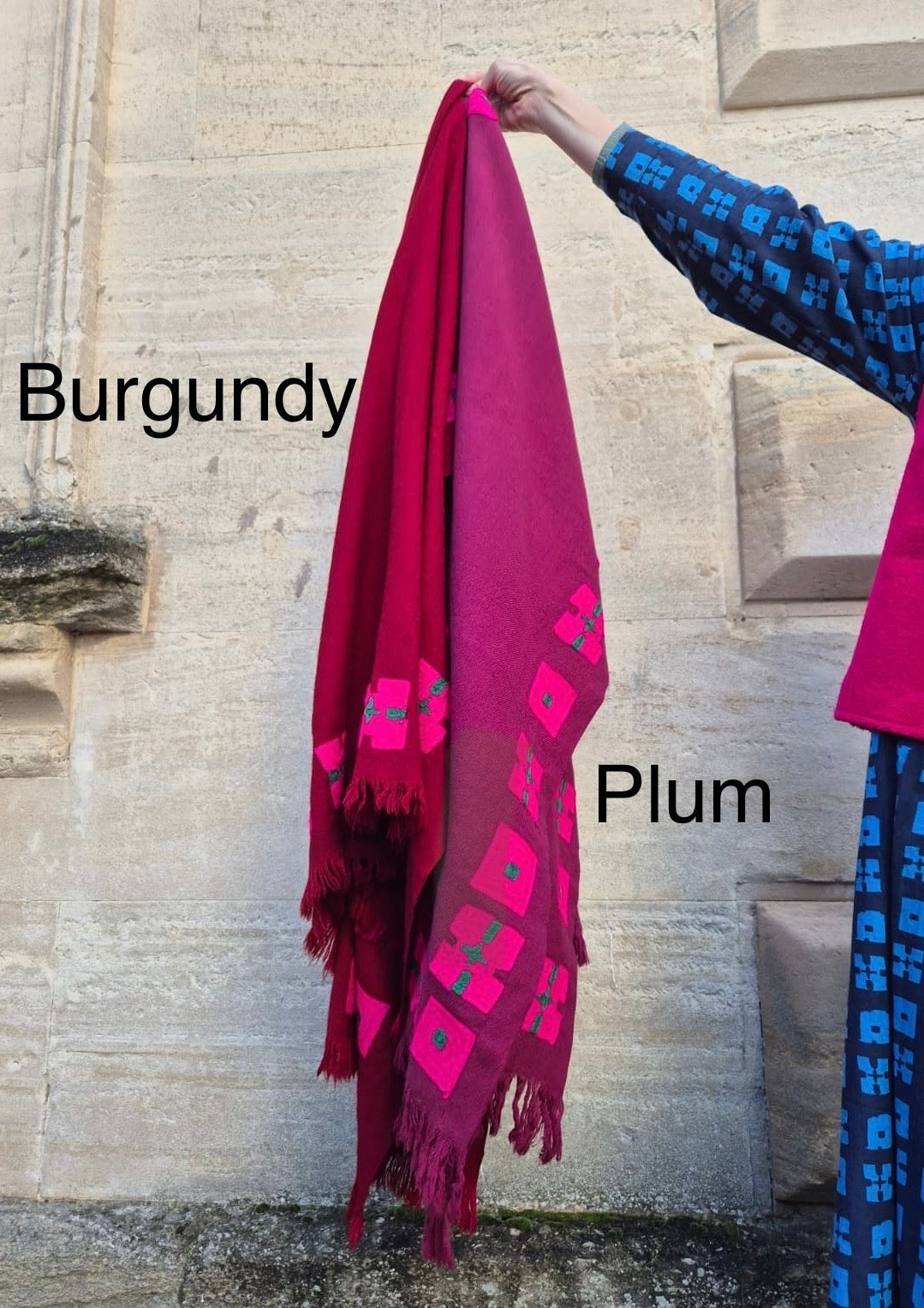 Wool Shawl in 'Burgundy Check' or 'Plum Check'