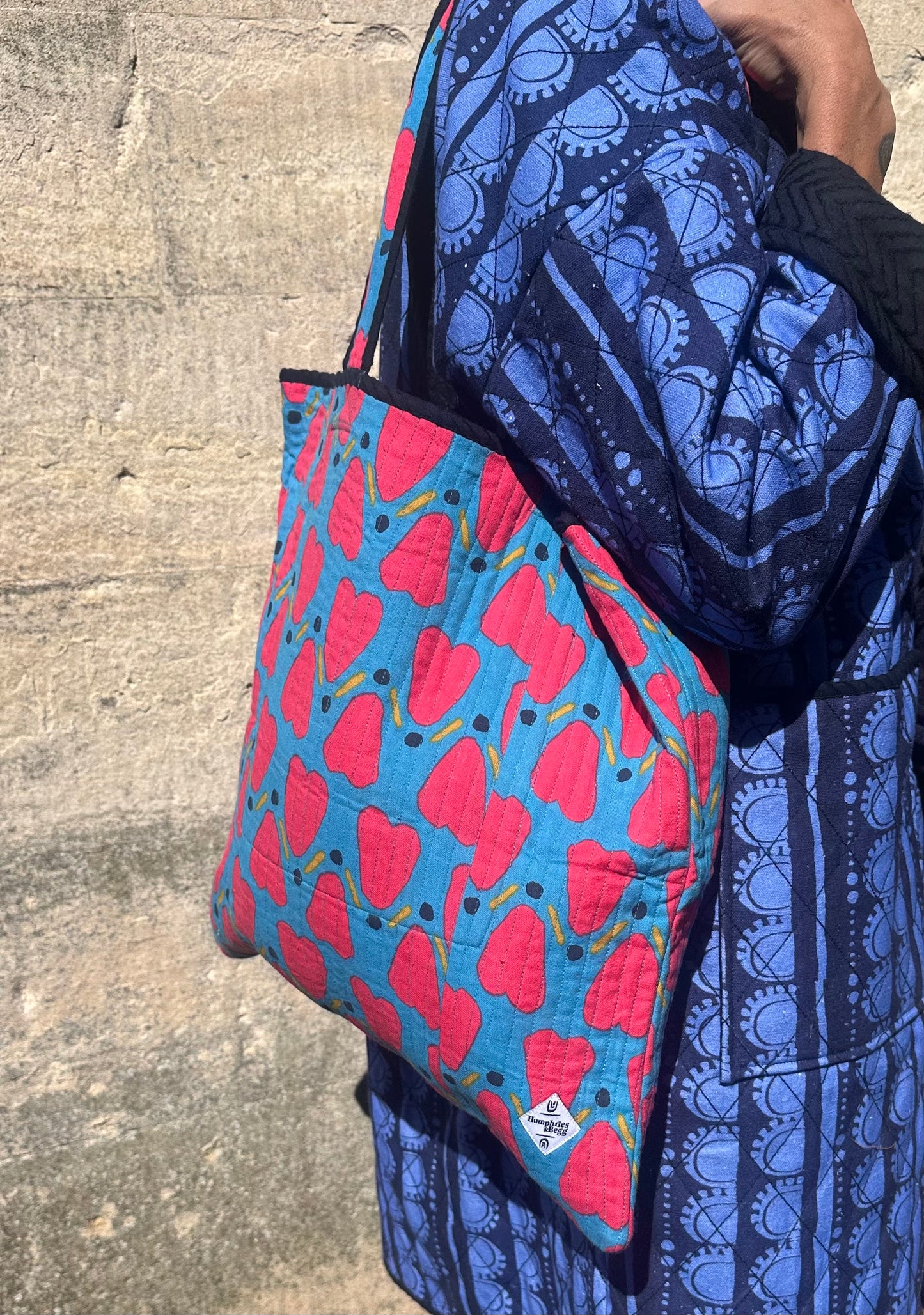 Quilted Tote Bag in 'Blue Honey Heart'