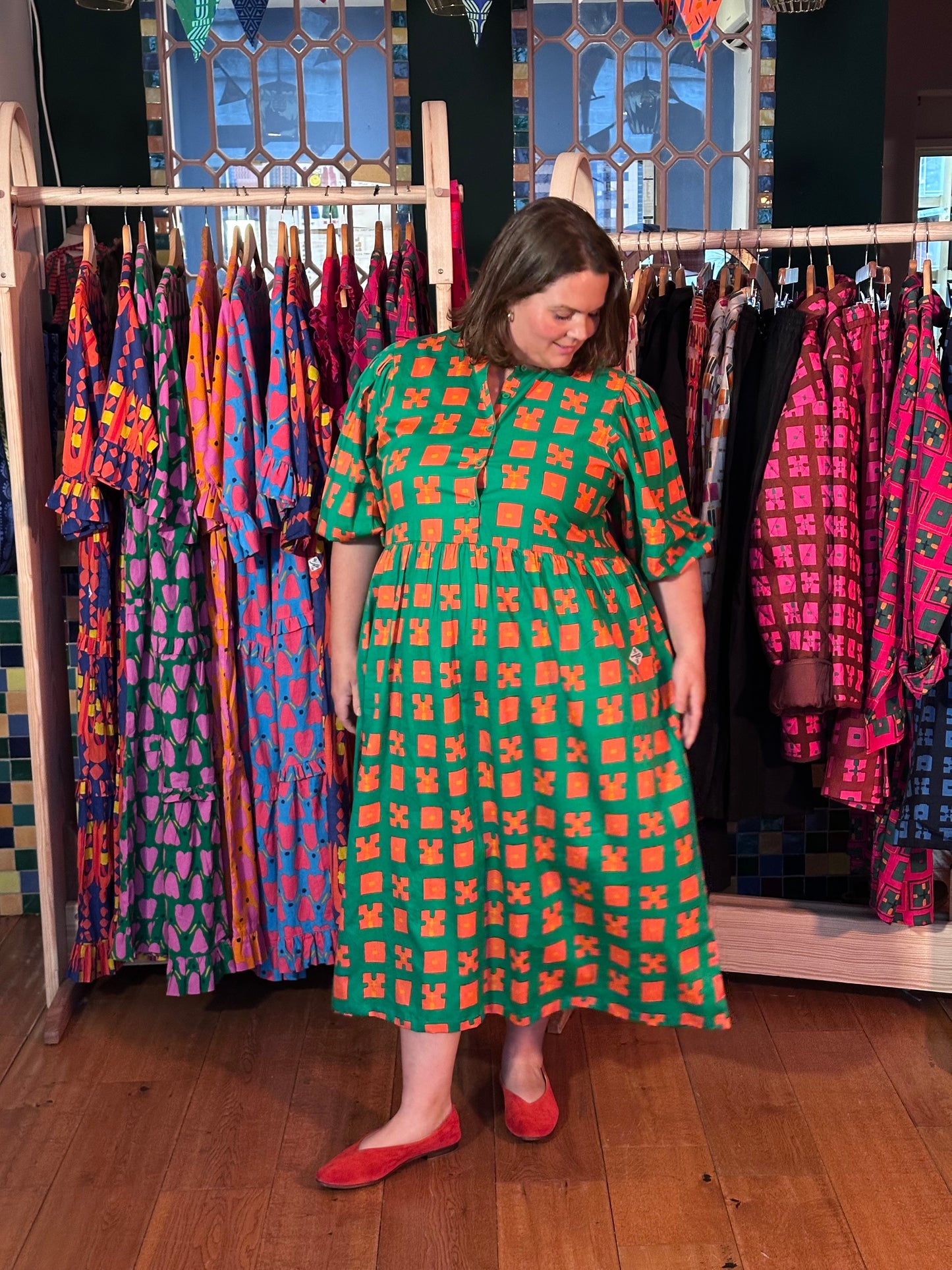 Flounce Dress in 'Green Bric a Brac'