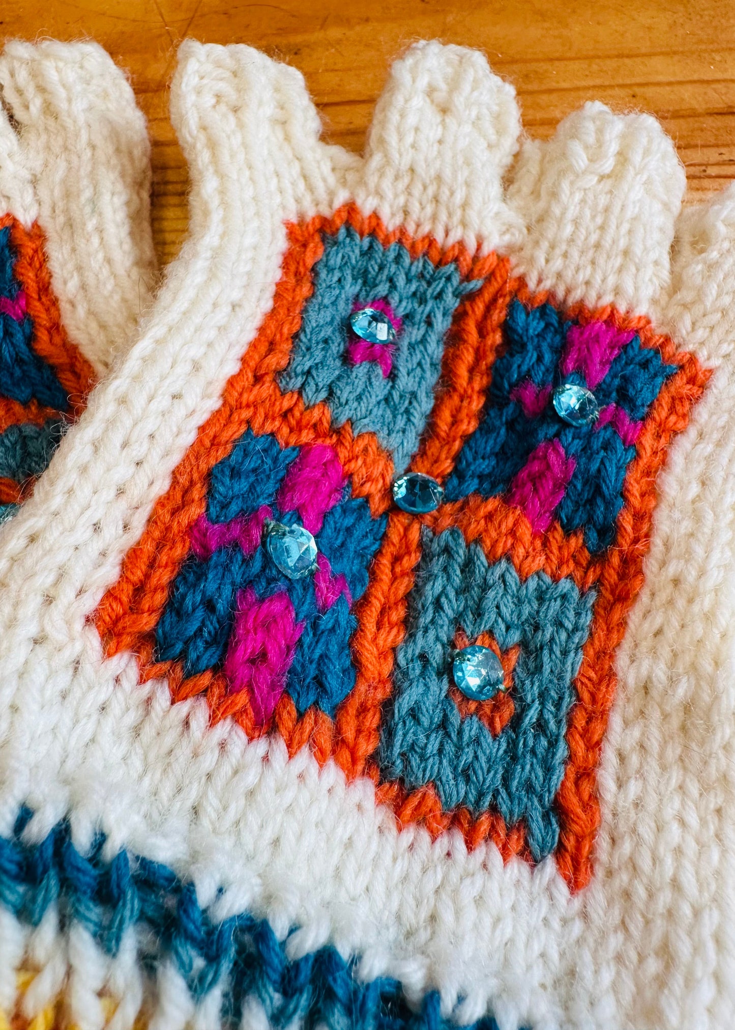 Wool Fingerless Gloves: 'White Chess Set'