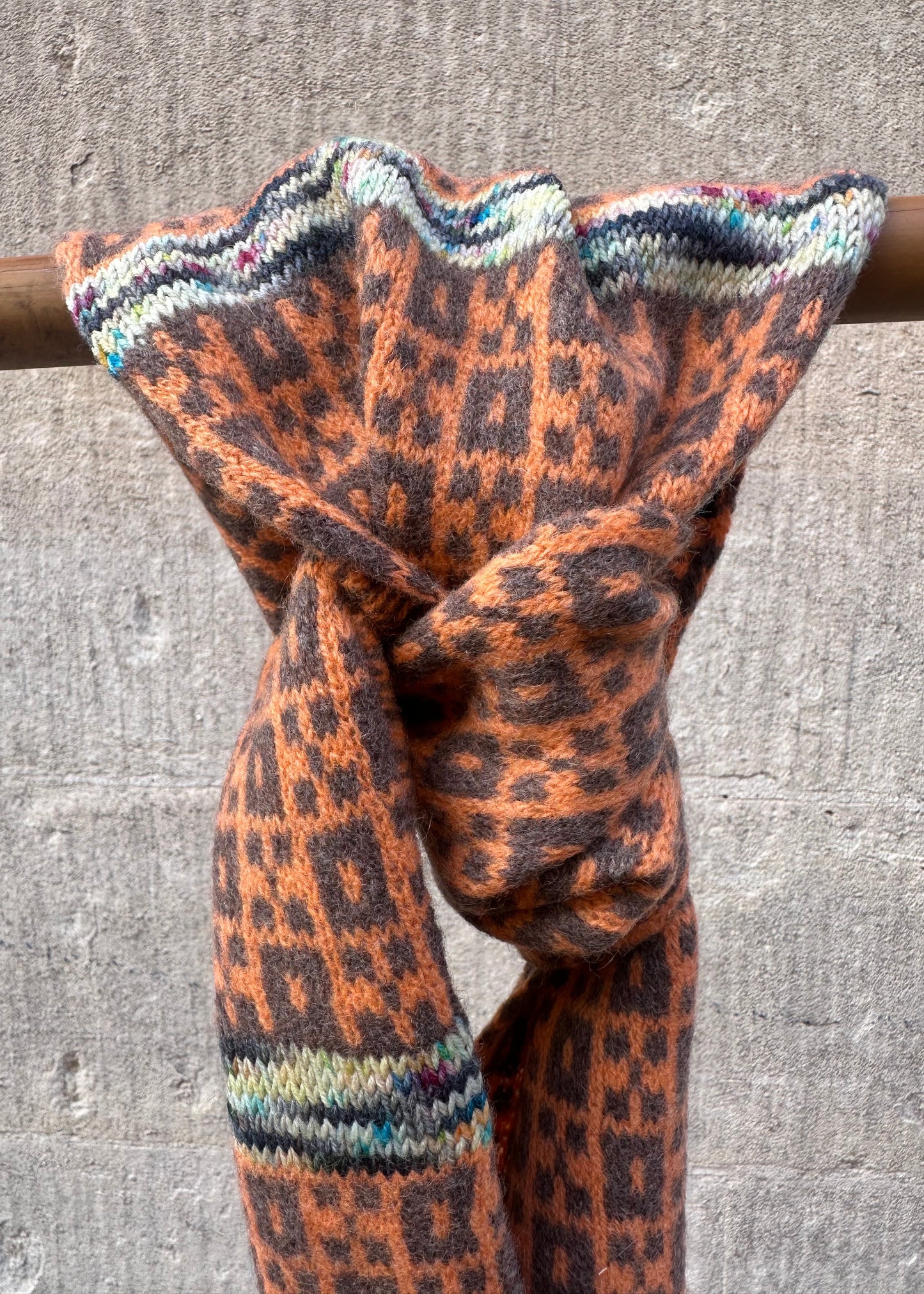 Lambswool Scarf: 'Orange Chess Set'