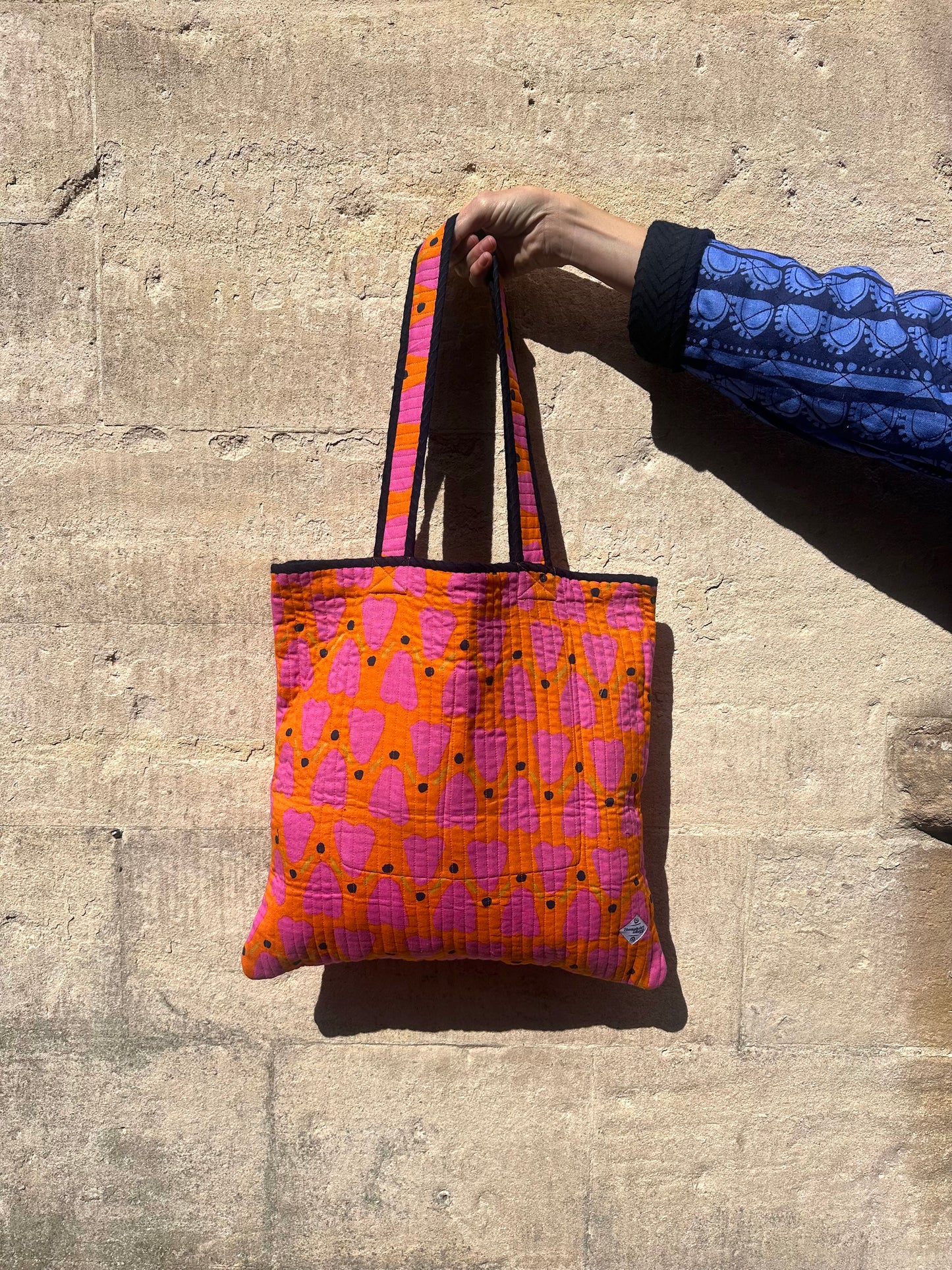 Quilted Tote Bag in 'Orange Honey Heart'
