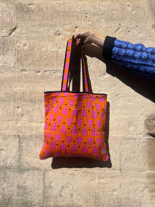 Quilted Tote Bag in 'Orange Honey Heart'