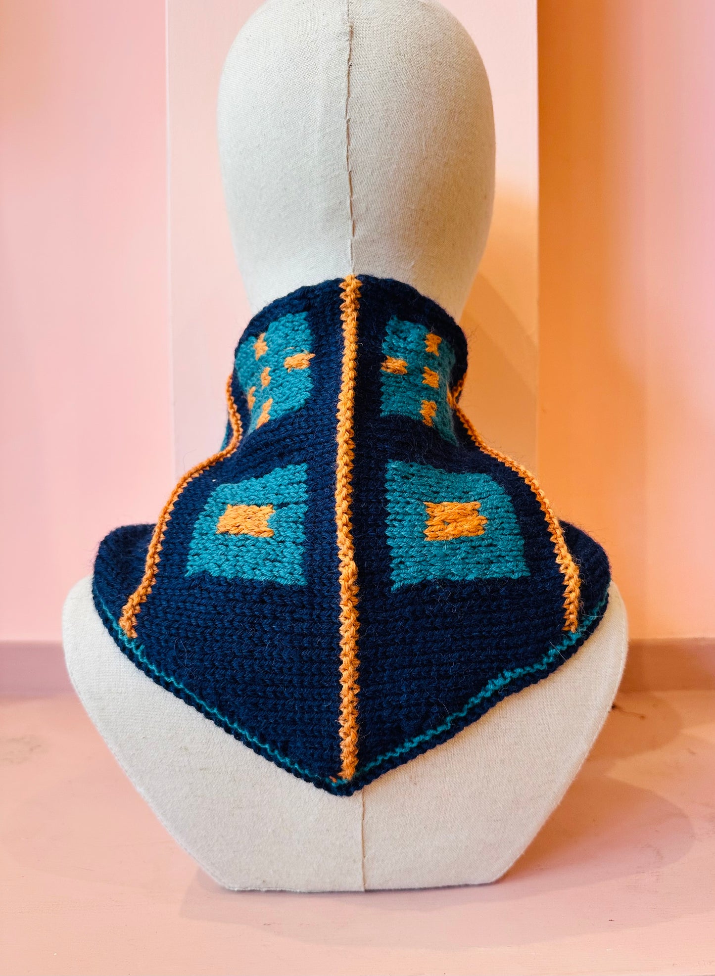 Chunky Triangle Scarf: 'Navy Chess Set'