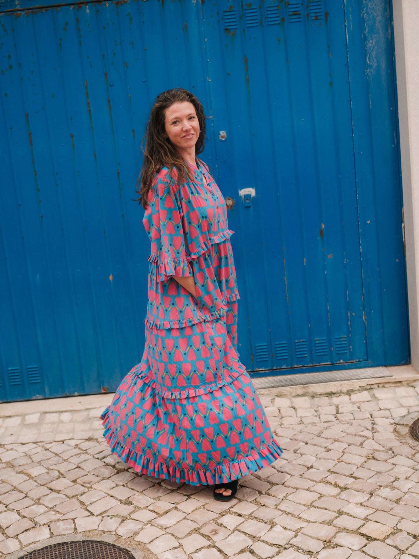 Frida Dress in 'Blue Honey Heart'