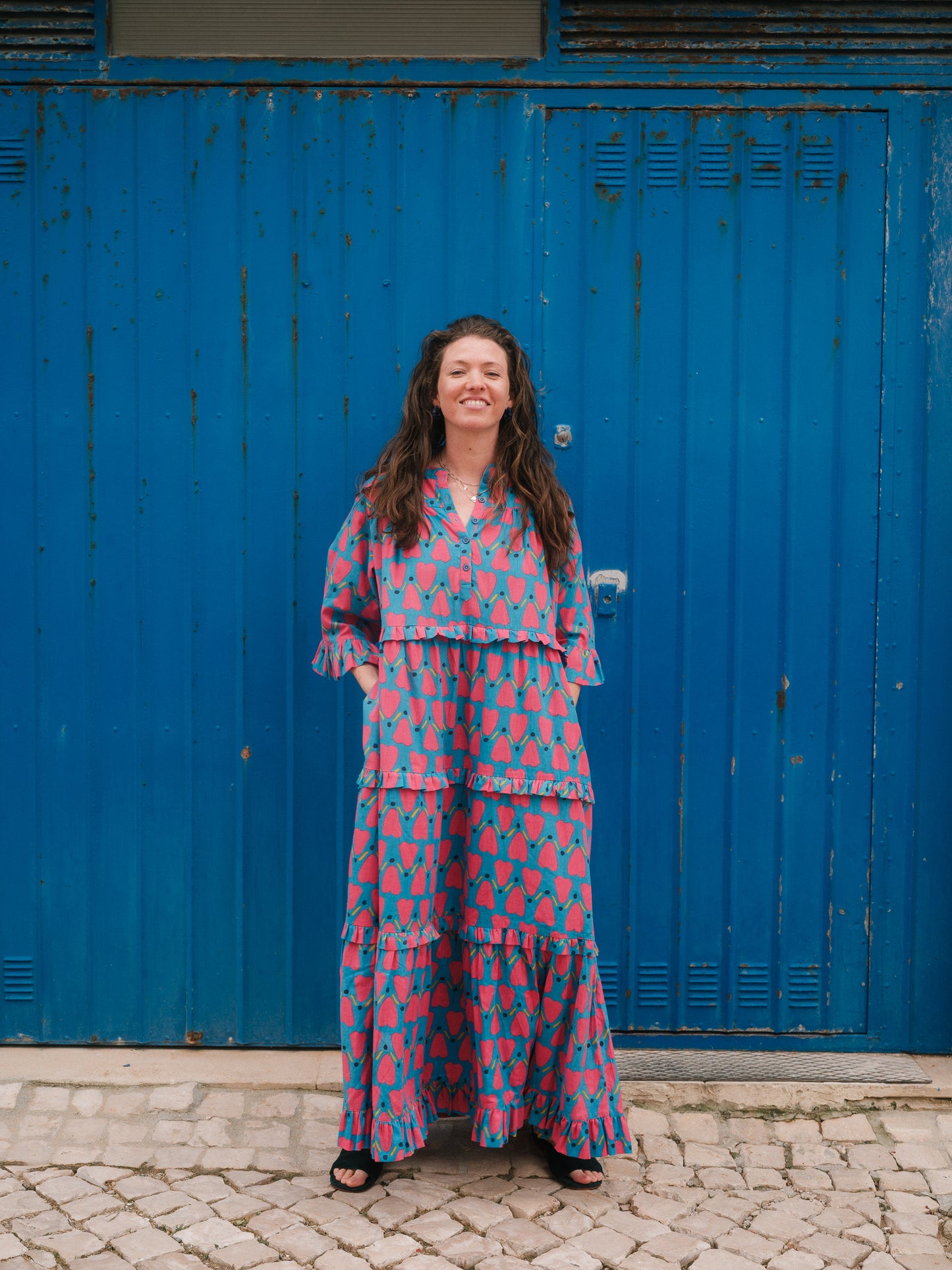 Frida Dress in 'Blue Honey Heart'