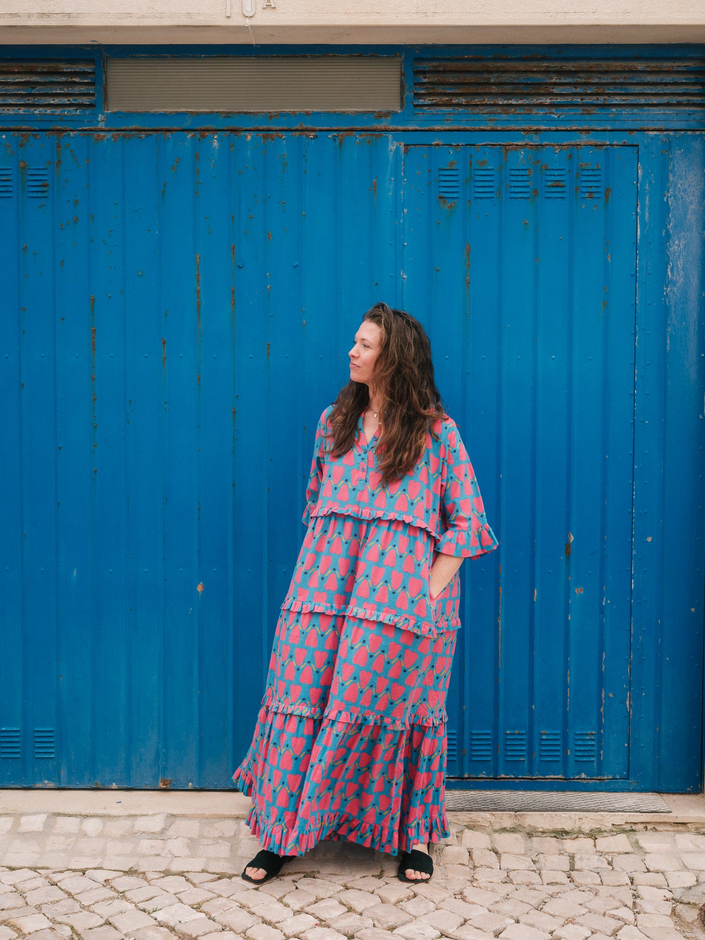 Frida Dress in 'Blue Honey Heart'
