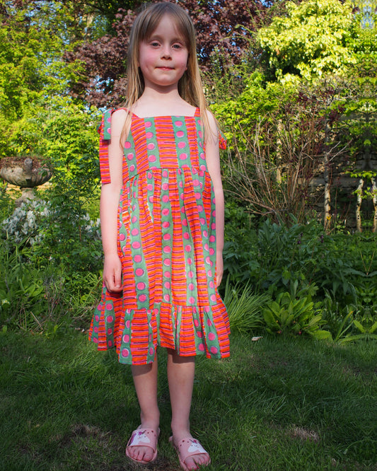 Kid's Cotton Butterfly Dress in 'Orange Grove'