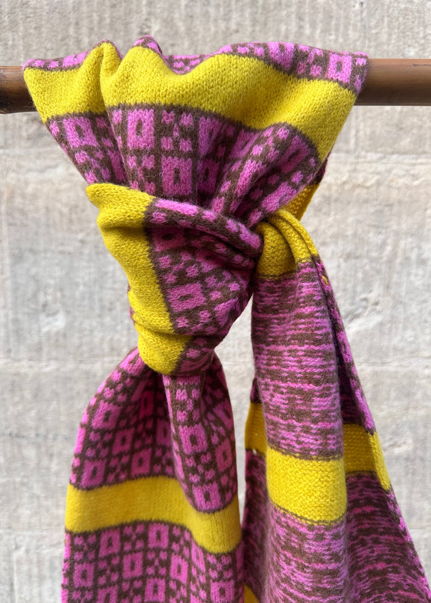 Lambswool Scarf: 'Pink & Yellow Chess Set'