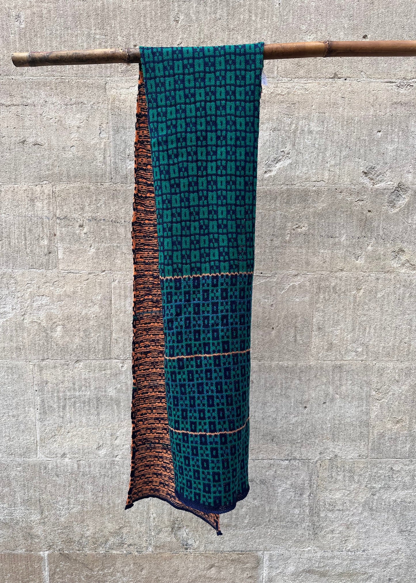 Lambswool Scarf: 'Green & Orange Chess Set'