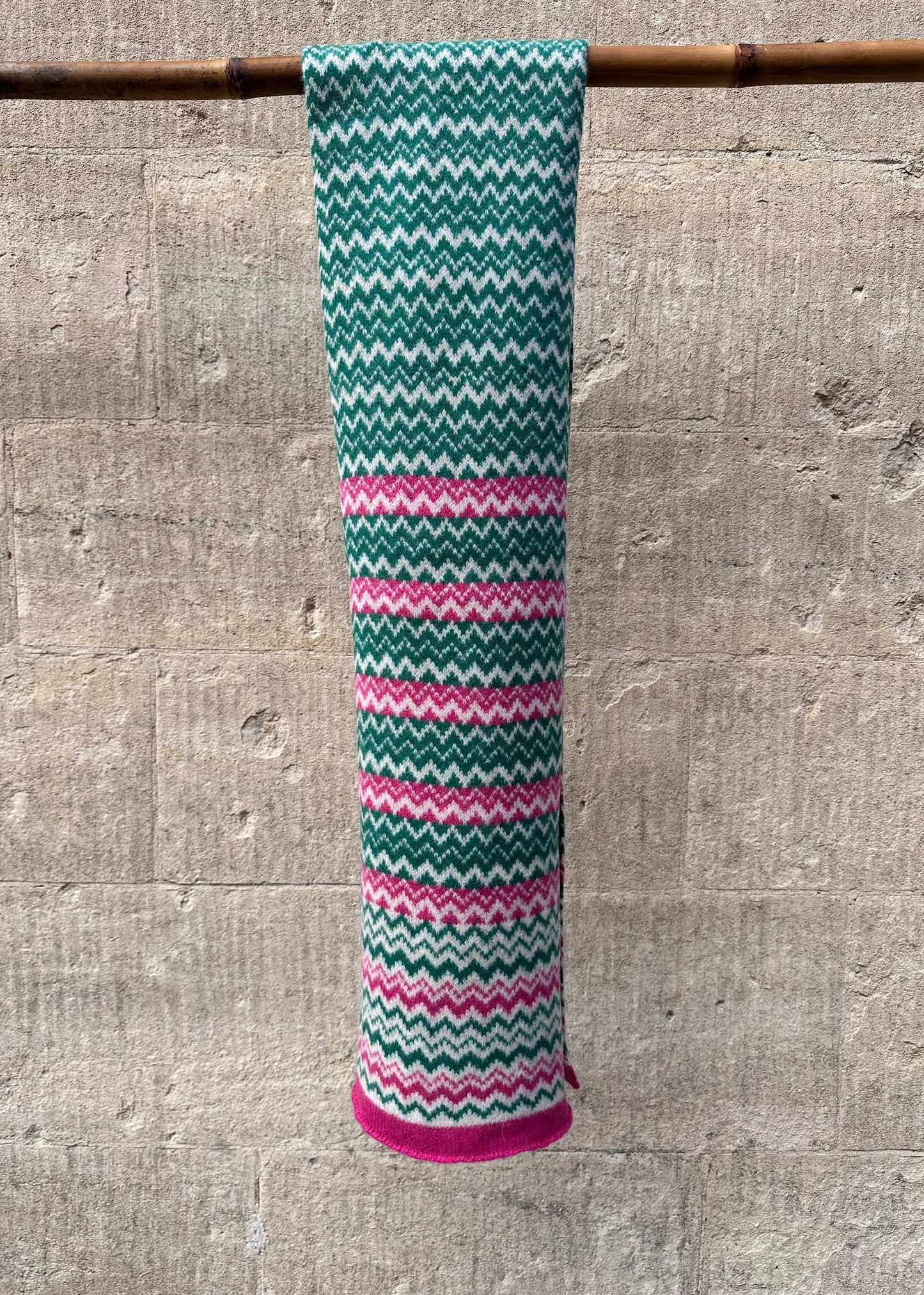 Lambswool Scarf: 'Green & Pink Spark'