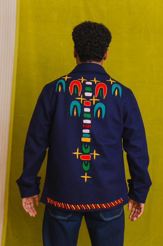Embroidered Felt Jacket with Firework Design