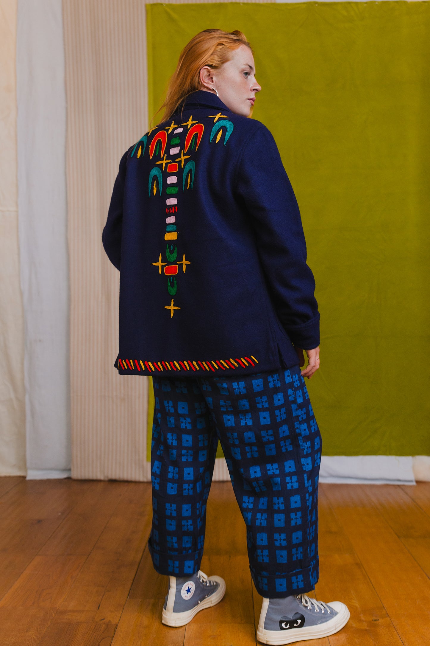 Embroidered Felt Jacket with Firework Design