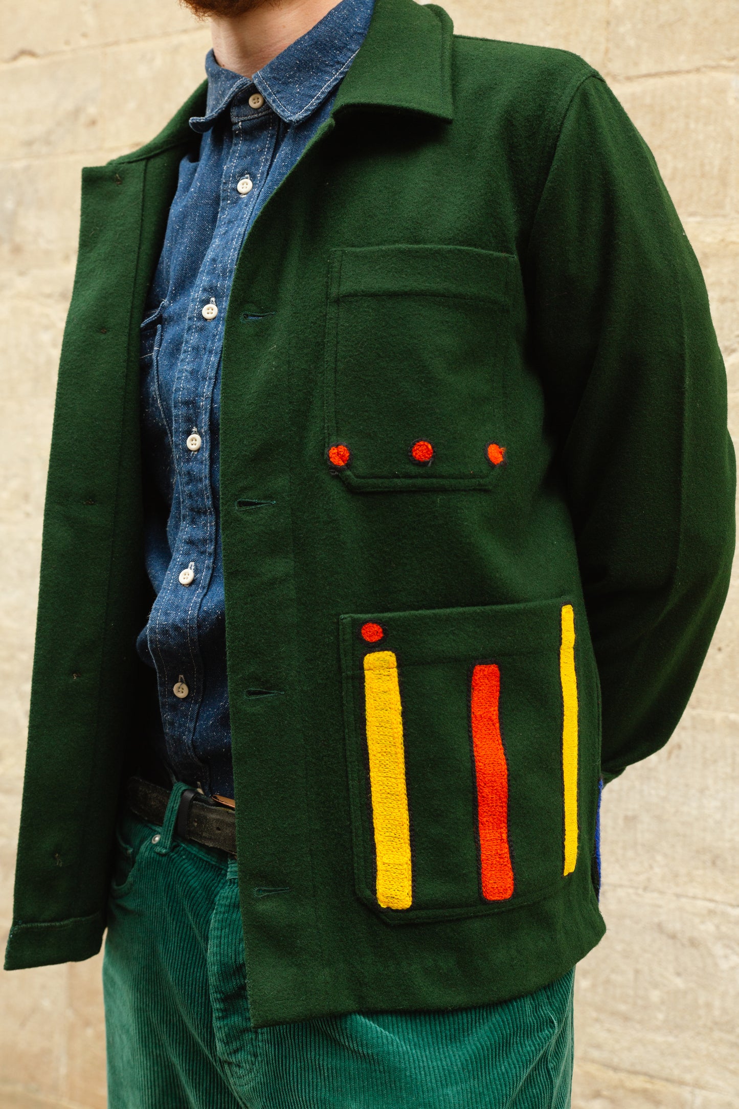 Unisex Embroidered Jacket in 'Green'
