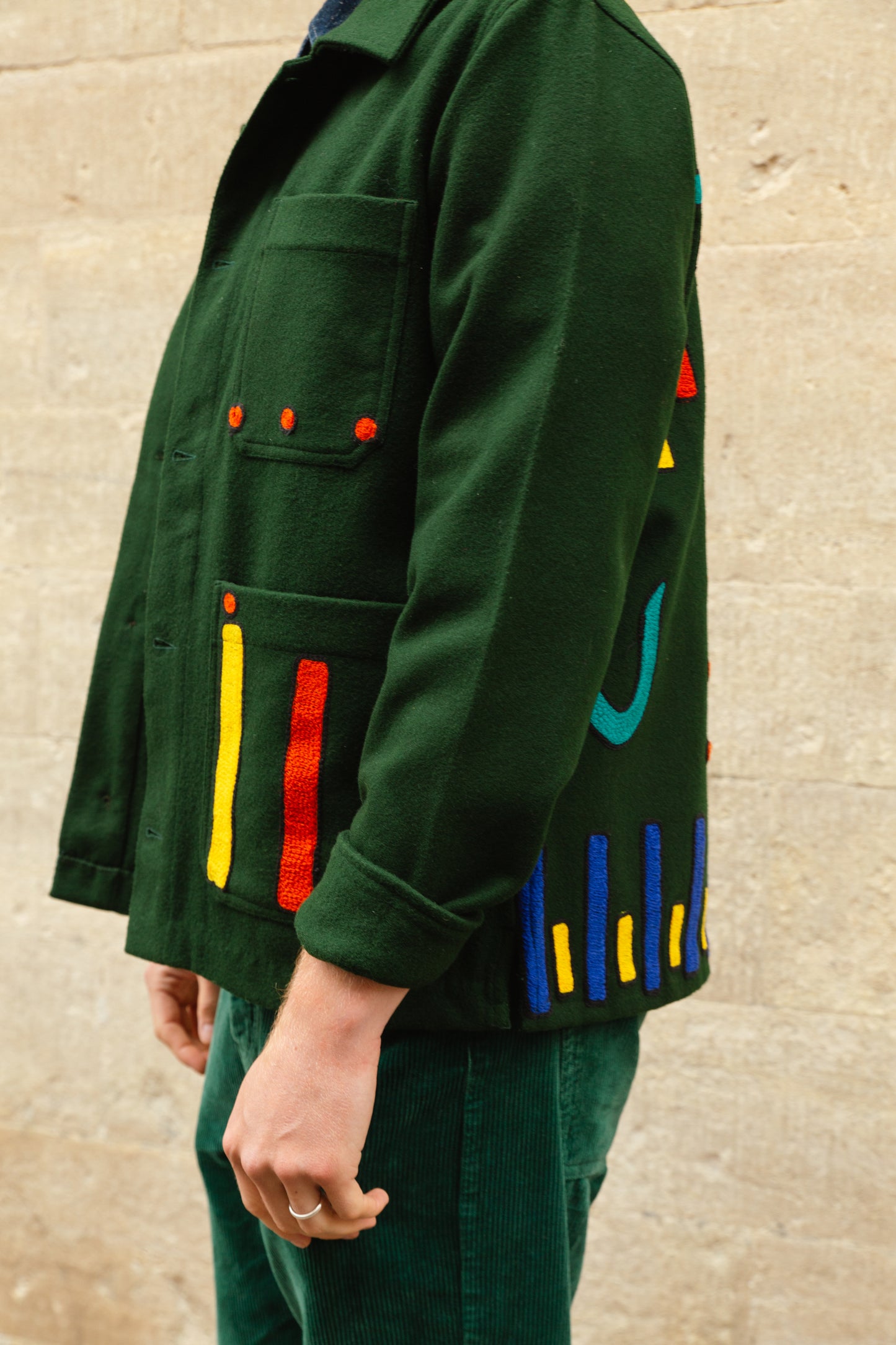 Unisex Embroidered Jacket in 'Green'