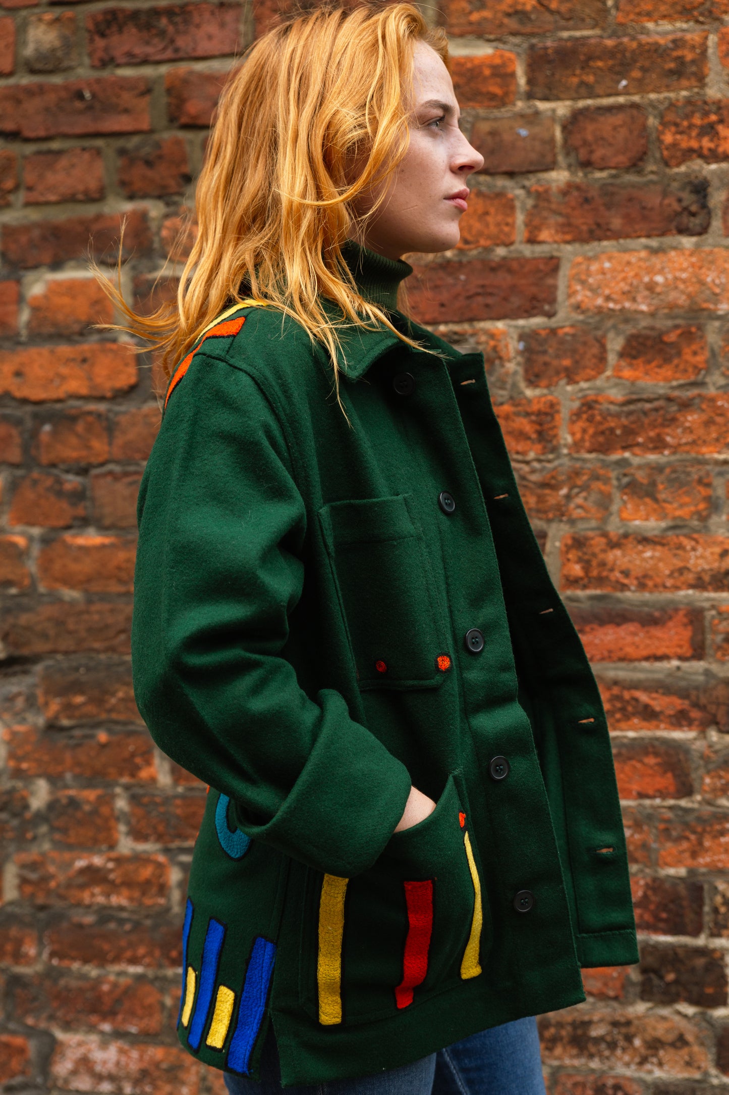 Unisex Embroidered Jacket in 'Green'