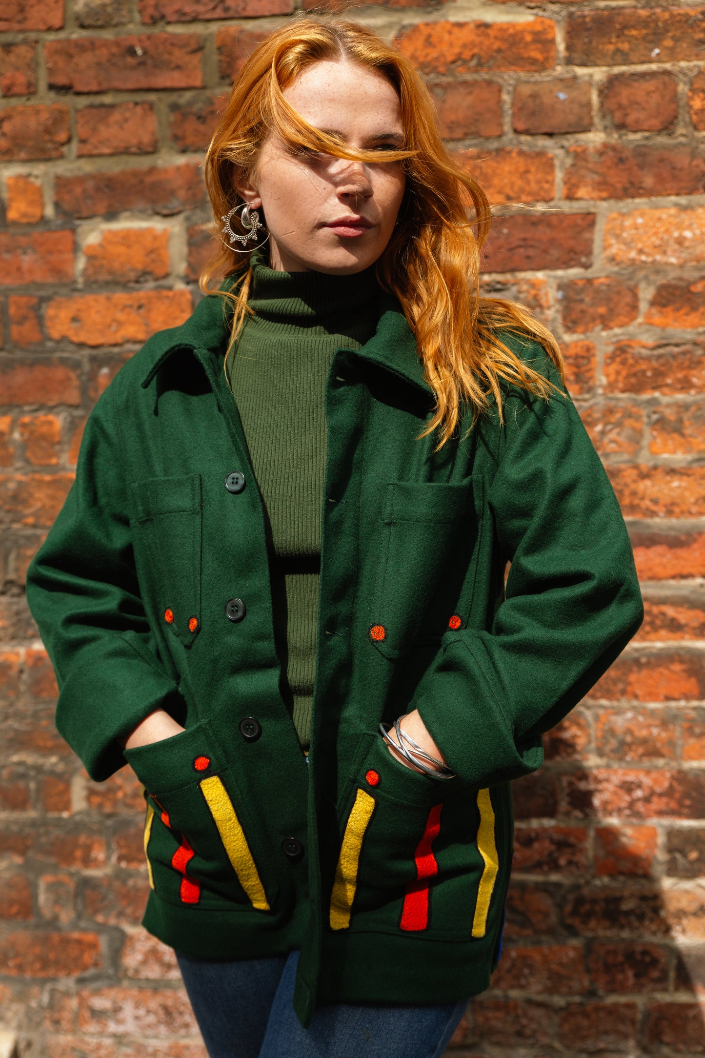 Unisex Embroidered Jacket in 'Green'