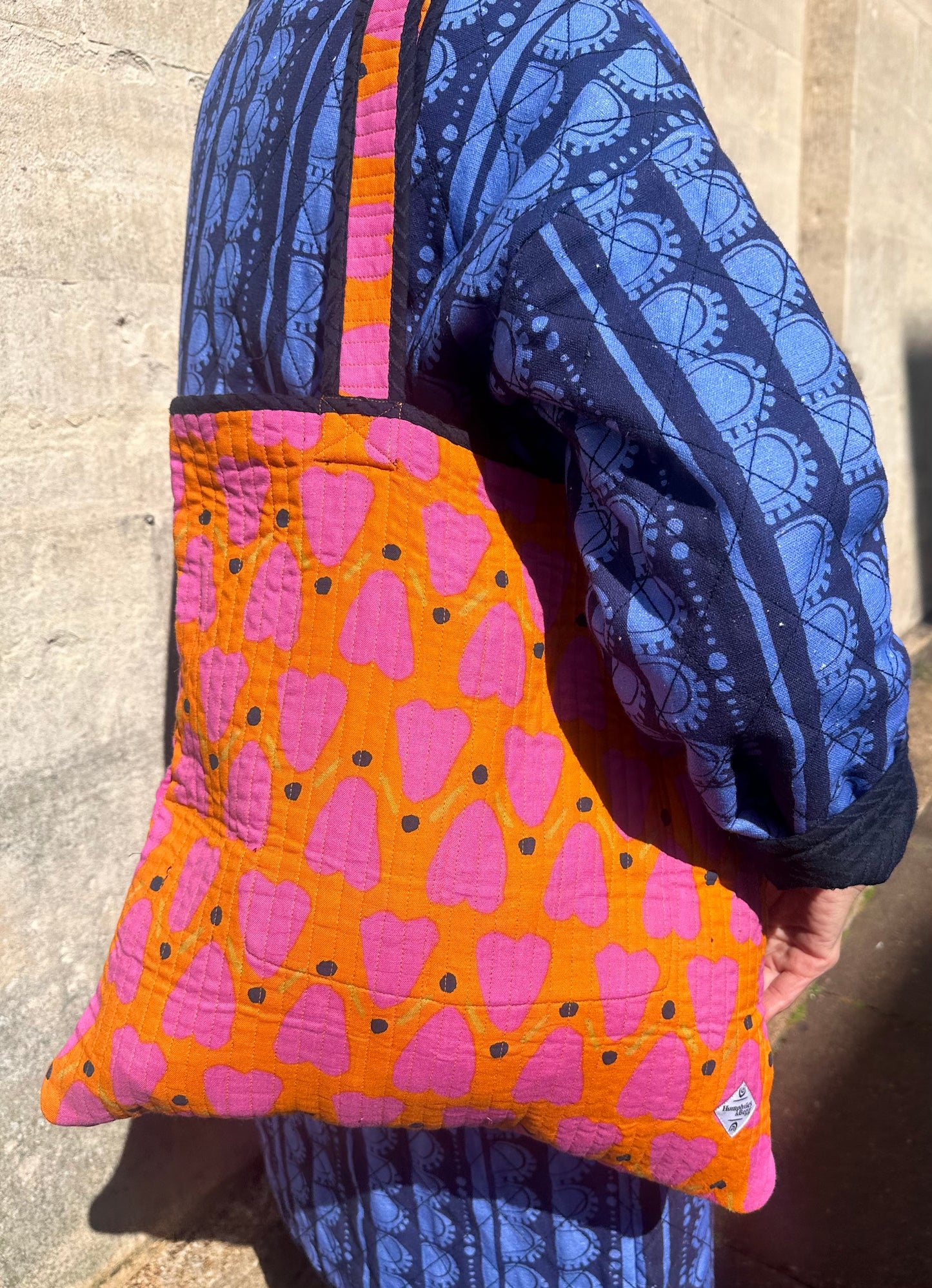 Quilted Tote Bag in 'Orange Honey Heart'