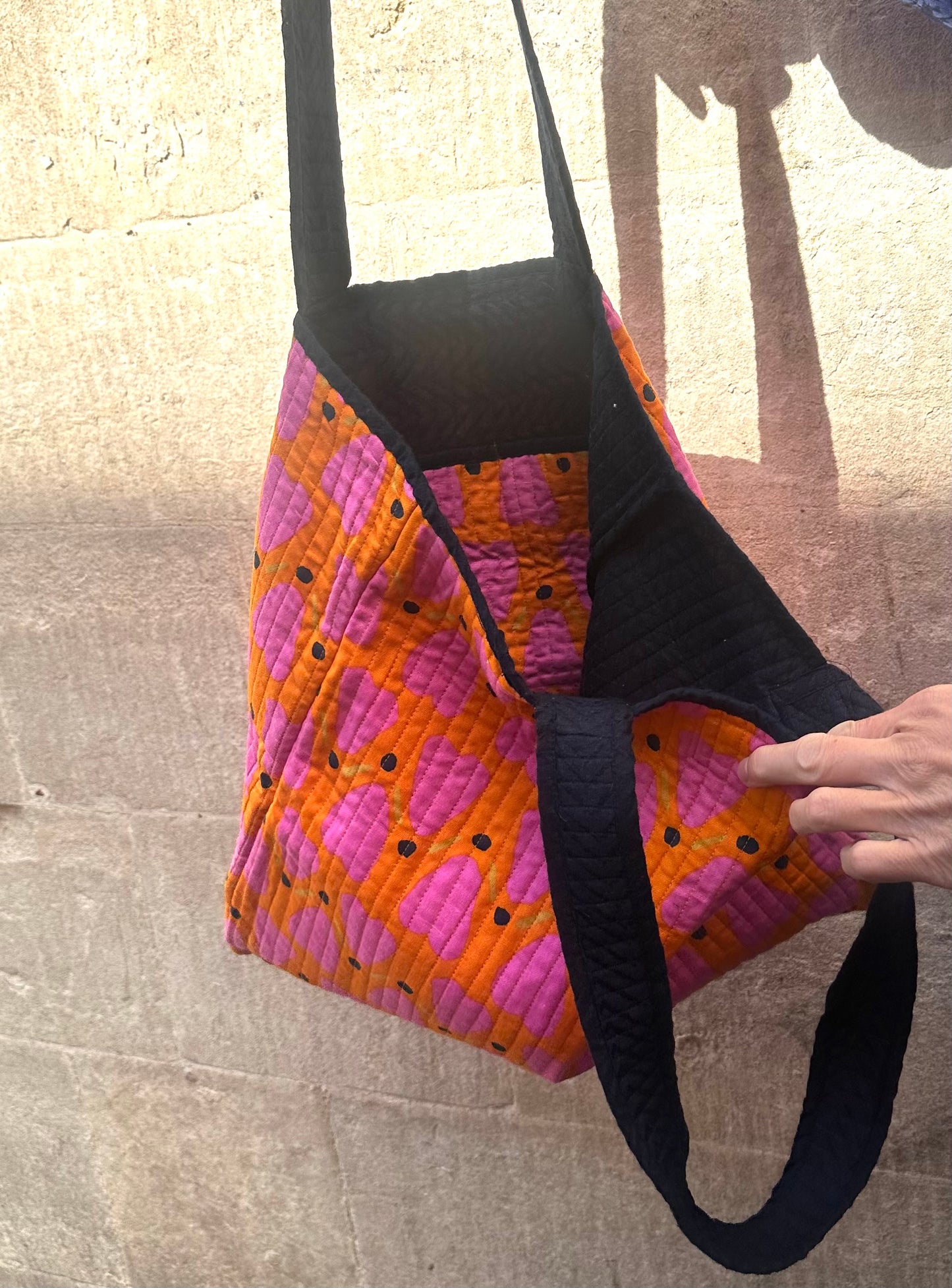 Quilted Tote Bag in 'Orange Honey Heart'