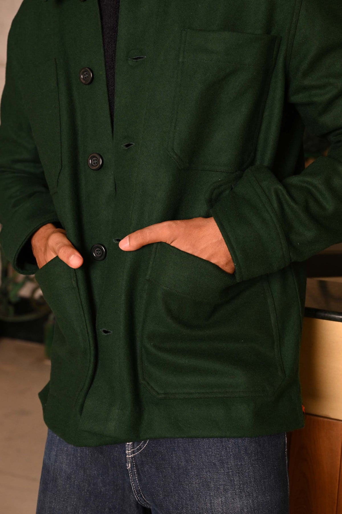 Green Embroidered Felt Jacket with Firework Design