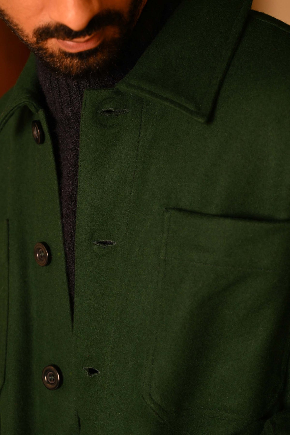 Green Embroidered Felt Jacket with Firework Design