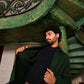 Green Embroidered Felt Jacket with Firework Design