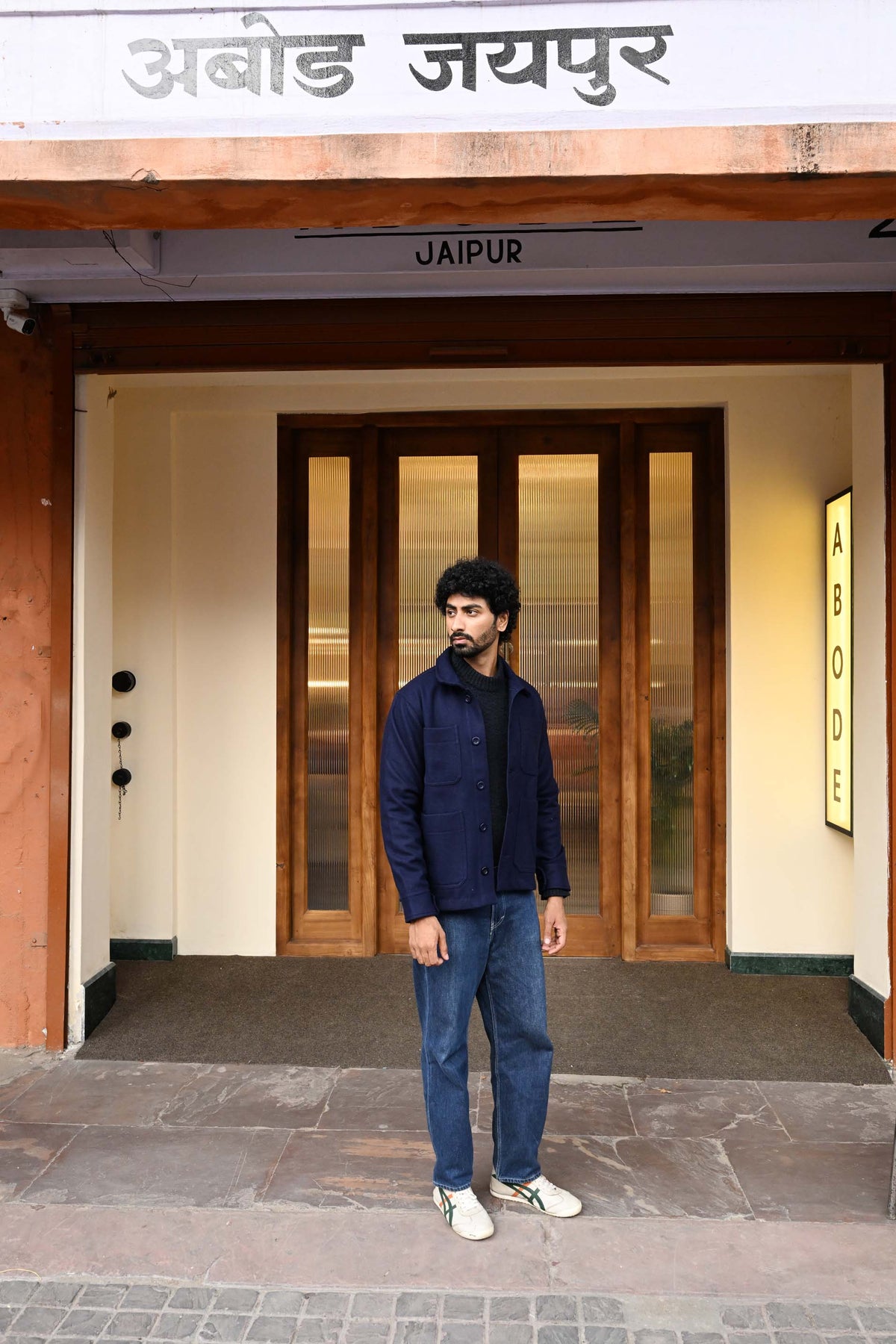 Navy Embroidered Felt Jacket with Firework Design