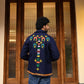 Navy Embroidered Felt Jacket with Firework Design