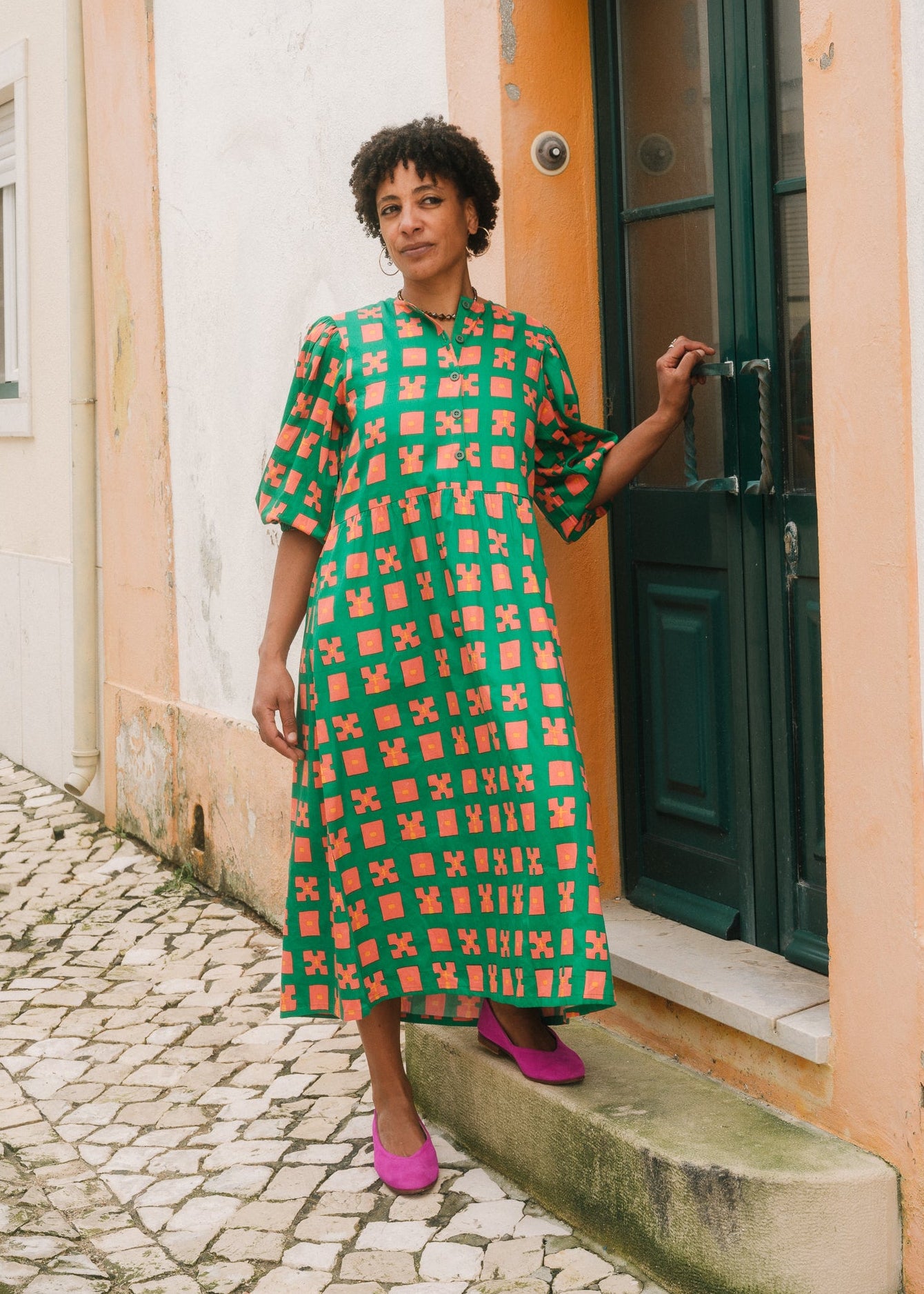 Flounce Dress in 'Green Bric a Brac'