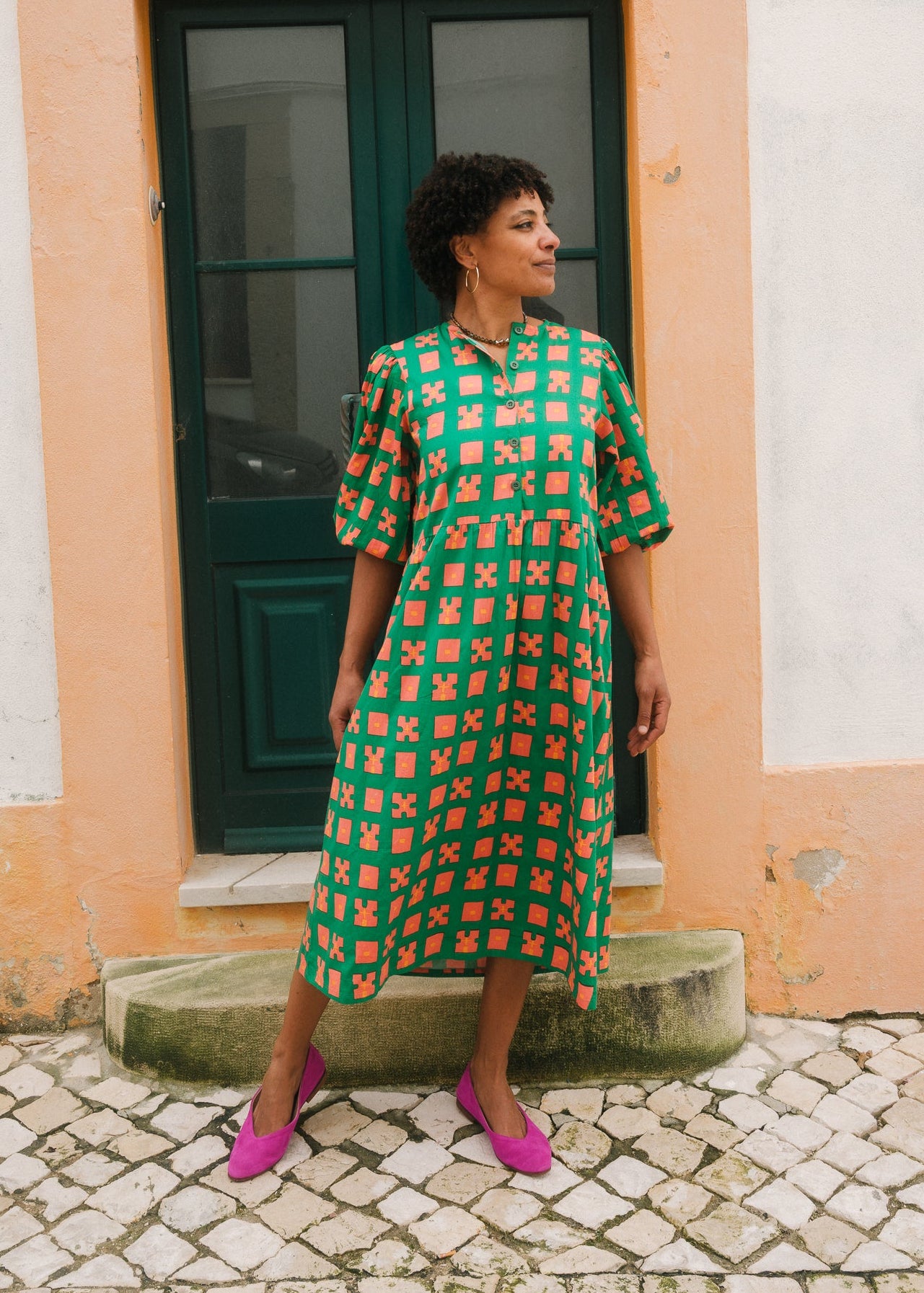 Flounce Dress in 'Green Bric a Brac'