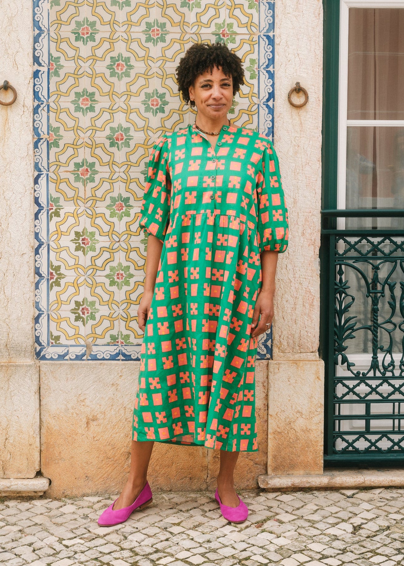 Flounce Dress in 'Green Bric a Brac'