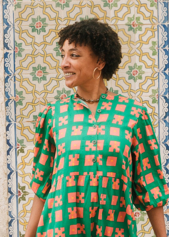 Flounce Dress in 'Green Bric a Brac'