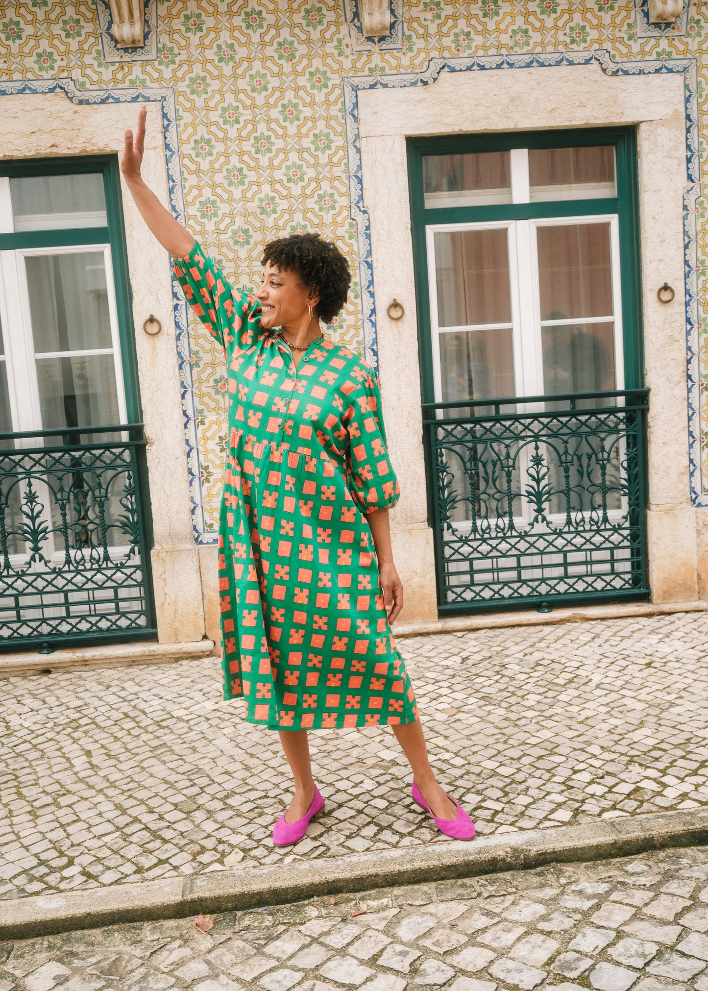 Flounce Dress in 'Green Bric a Brac'