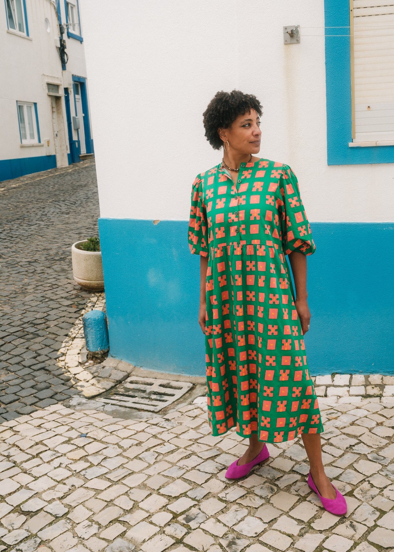 Flounce Dress in 'Green Bric a Brac'