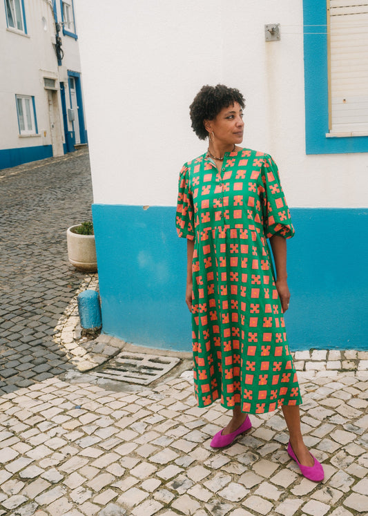 Flounce Dress in 'Green Bric a Brac'