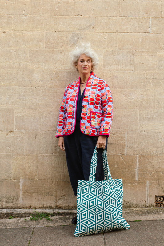 Giant Tote Bag in 'Teal Honeycomb'