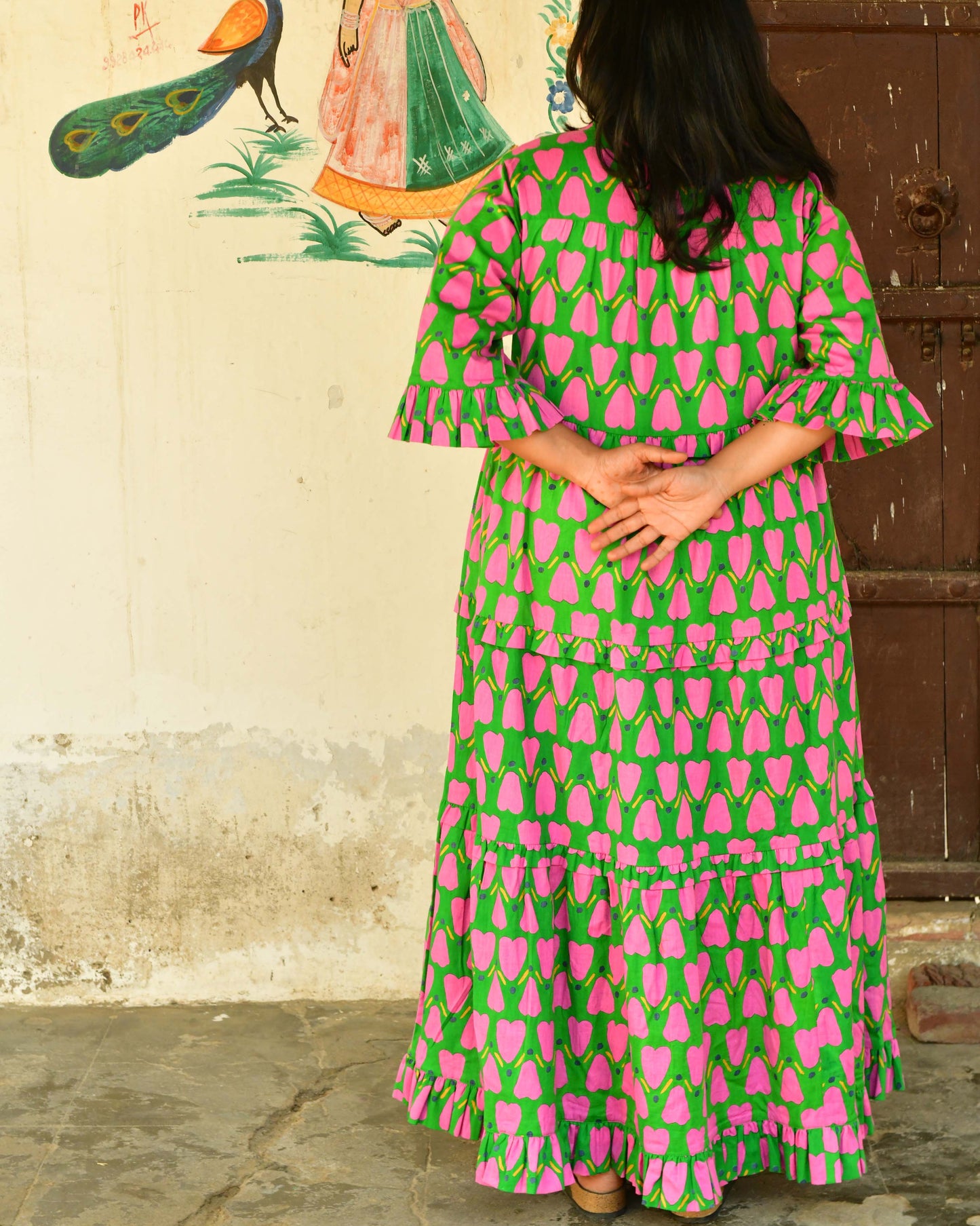 Frida Dress in 'Green Honey Heart'