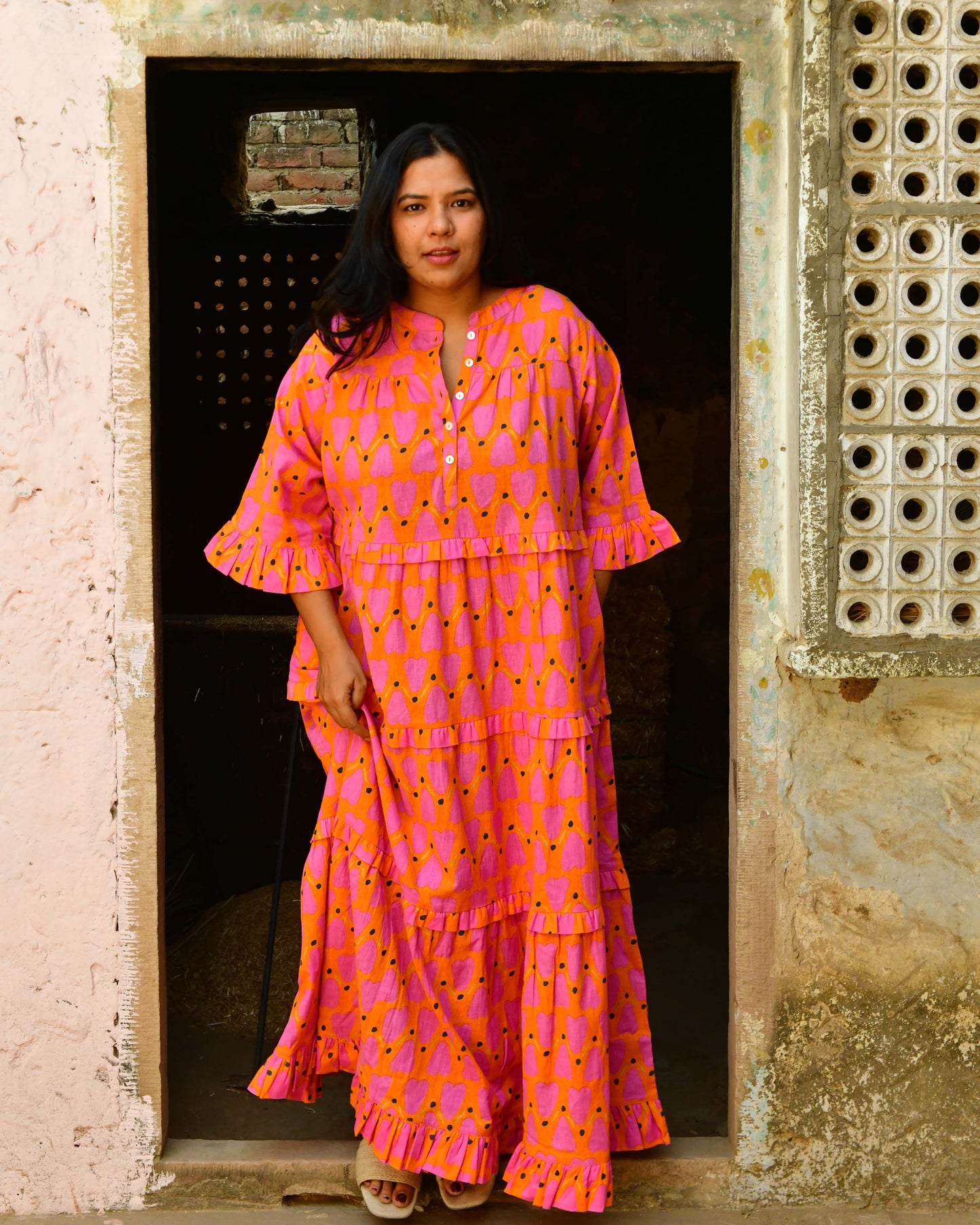Frida Dress in 'Orange Honey Heart'