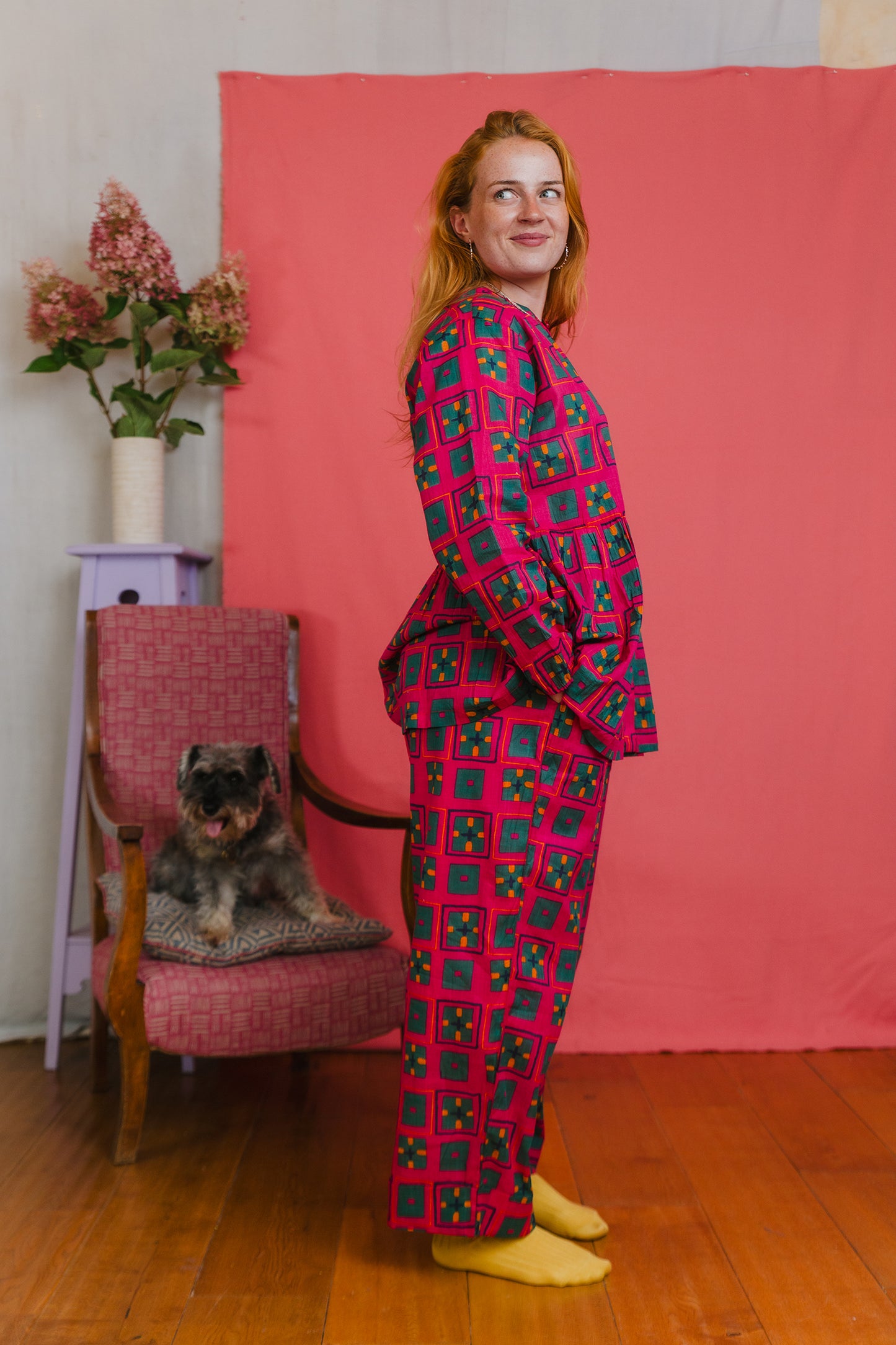 Cotton peplum blouse, pyjama top, daytime and night time, button front, indian collar sustainable fashion made in India