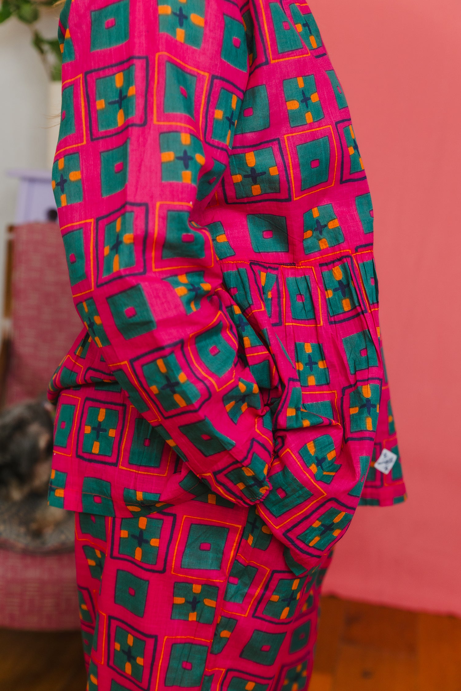 Cotton peplum blouse, pyjama top, daytime and night time, button front, indian collar sustainable fashion made in India