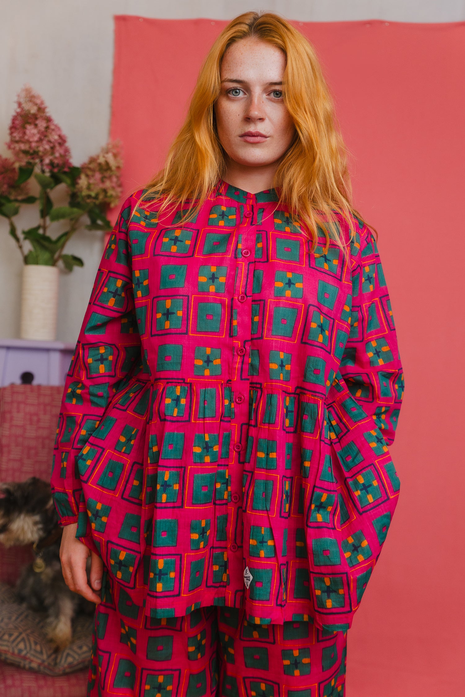 Cotton peplum blouse, pyjama top, daytime and night time, button front, indian collar sustainable fashion made in India