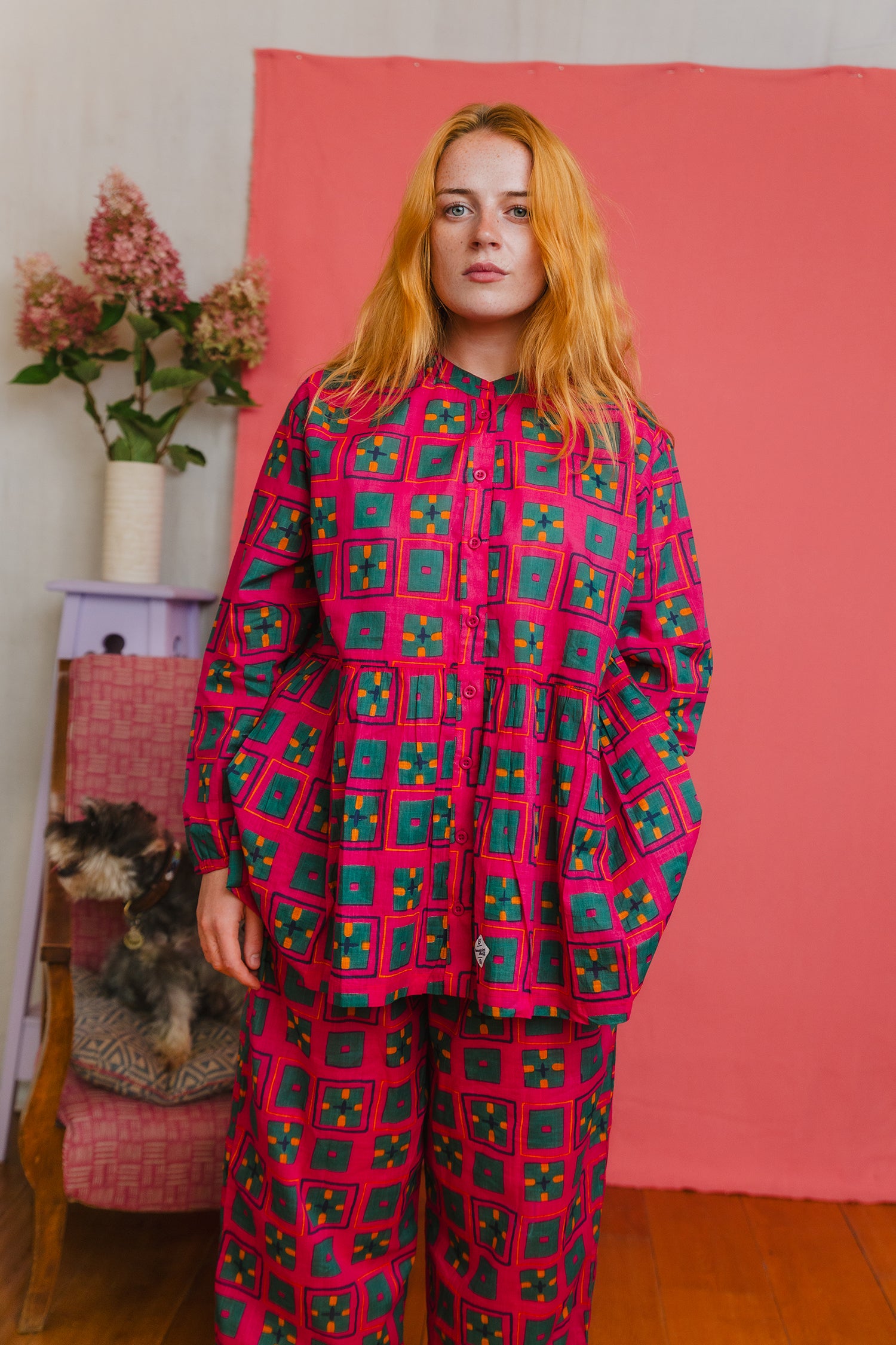 Cotton peplum blouse, pyjama top, daytime and night time, button front, indian collar sustainable fashion made in India