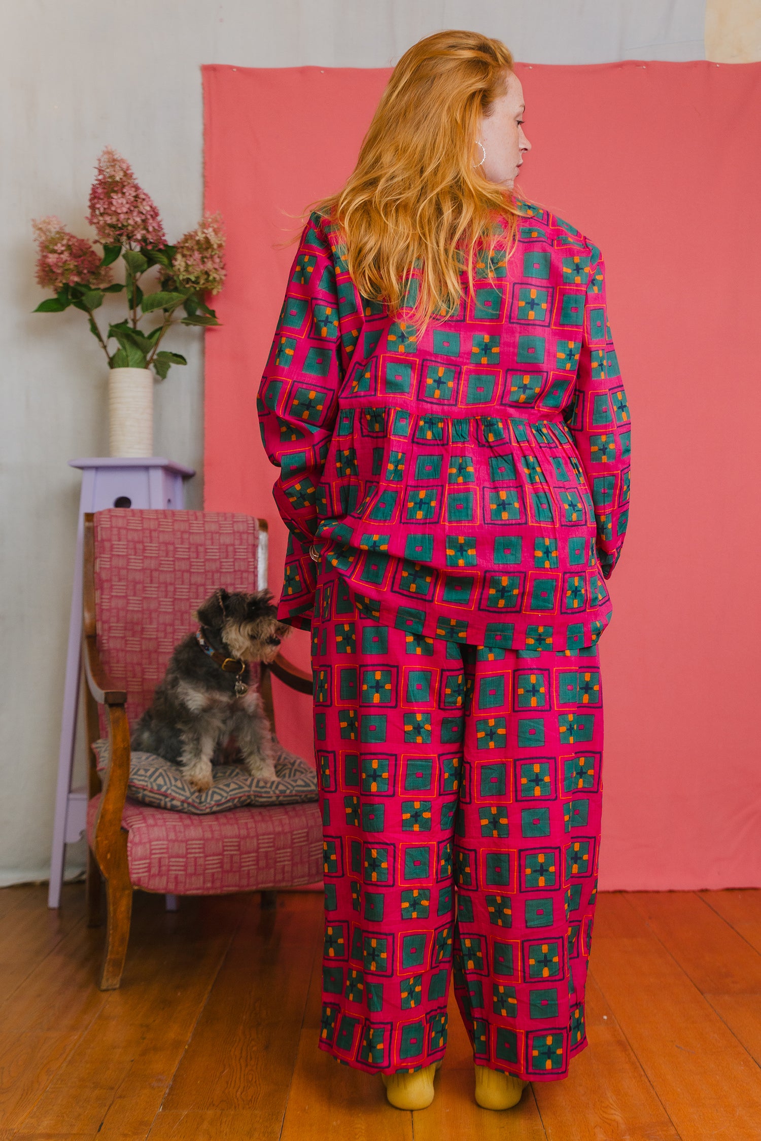 Cotton peplum blouse, pyjama top, daytime and night time, button front, indian collar sustainable fashion made in India