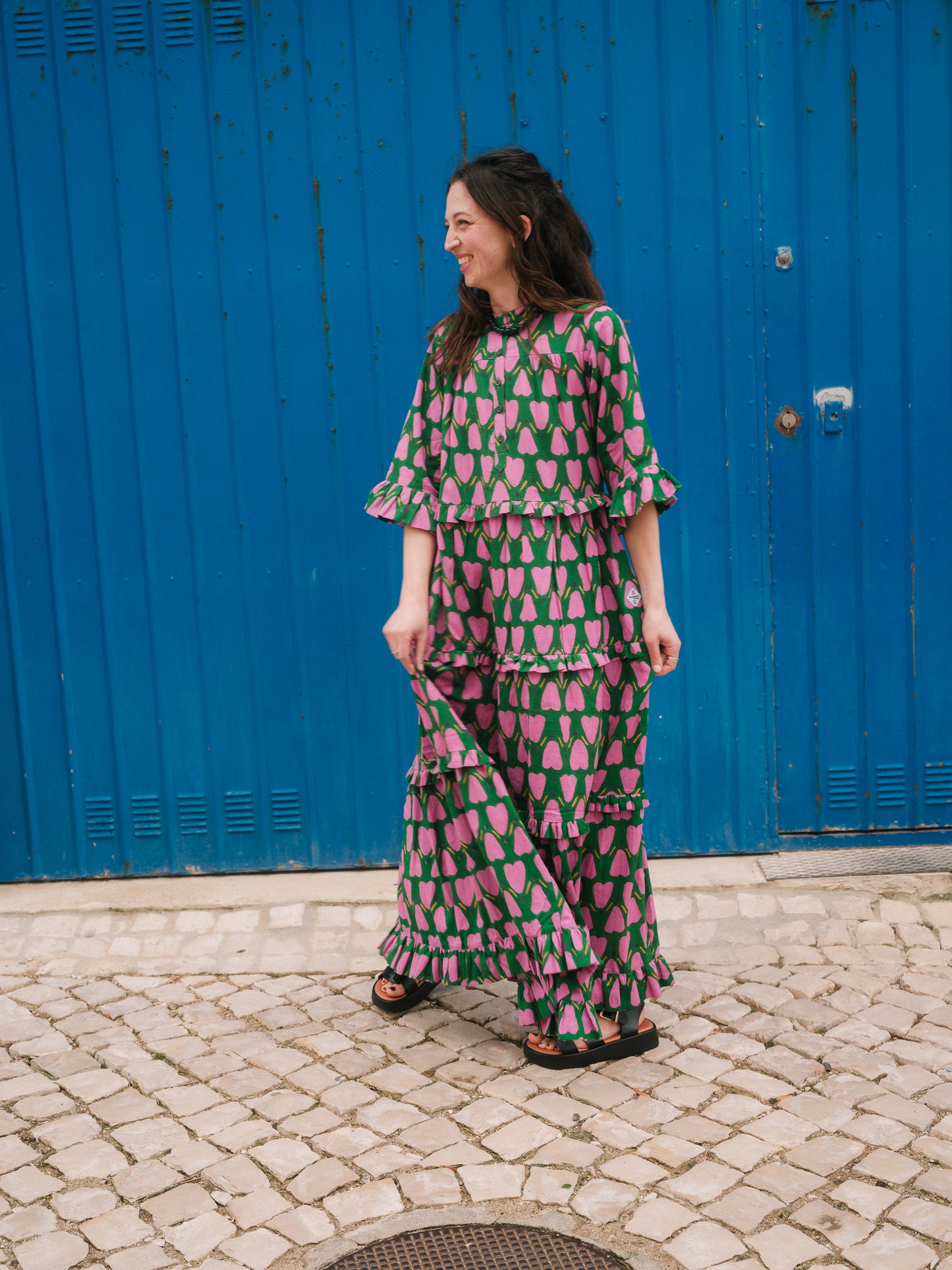 Frida Dress in 'Green Honey Heart'