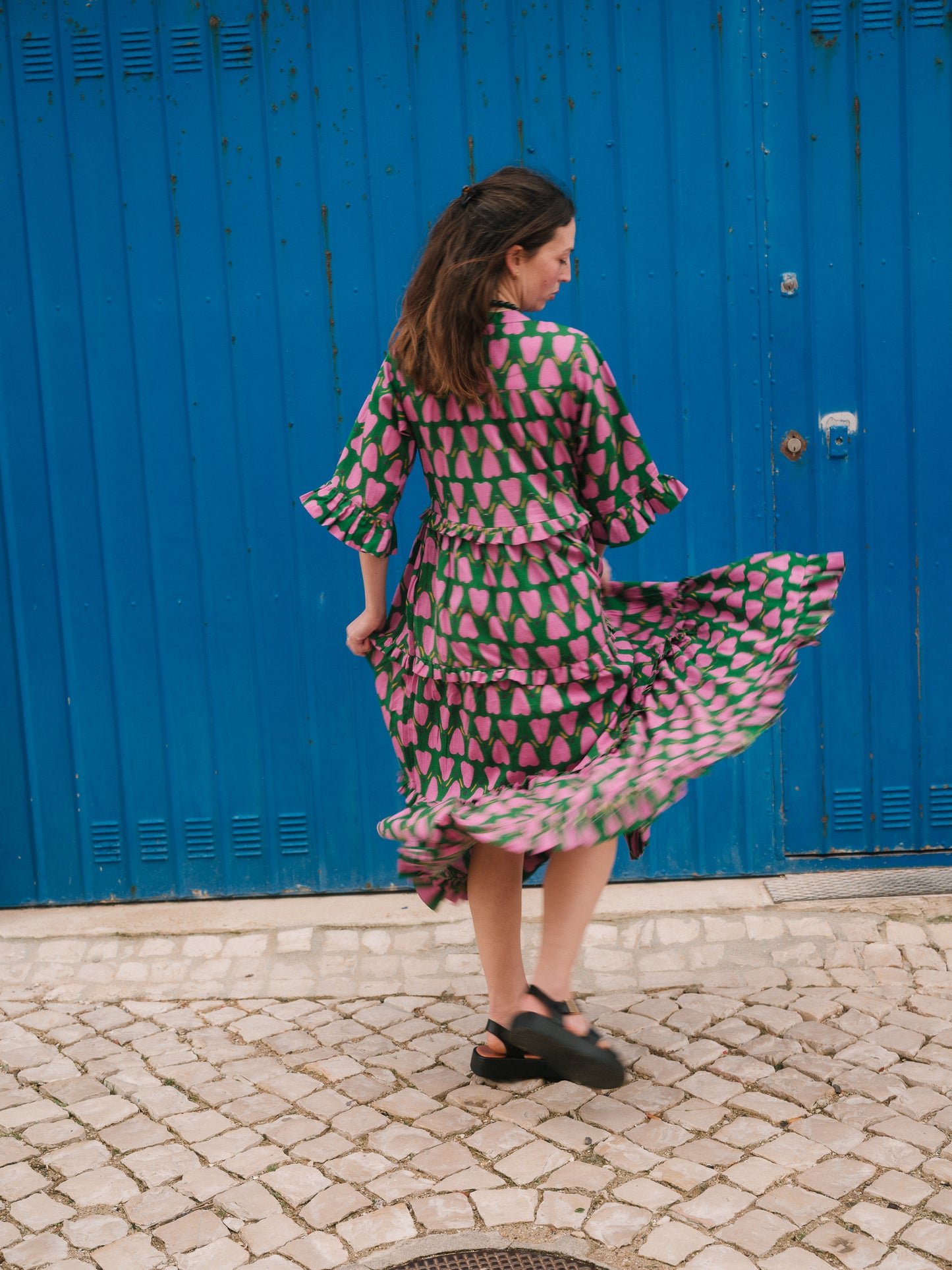 Frida Dress in 'Green Honey Heart'