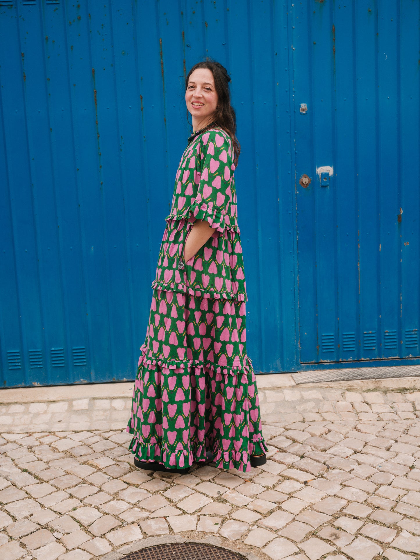 Frida Dress in 'Green Honey Heart'