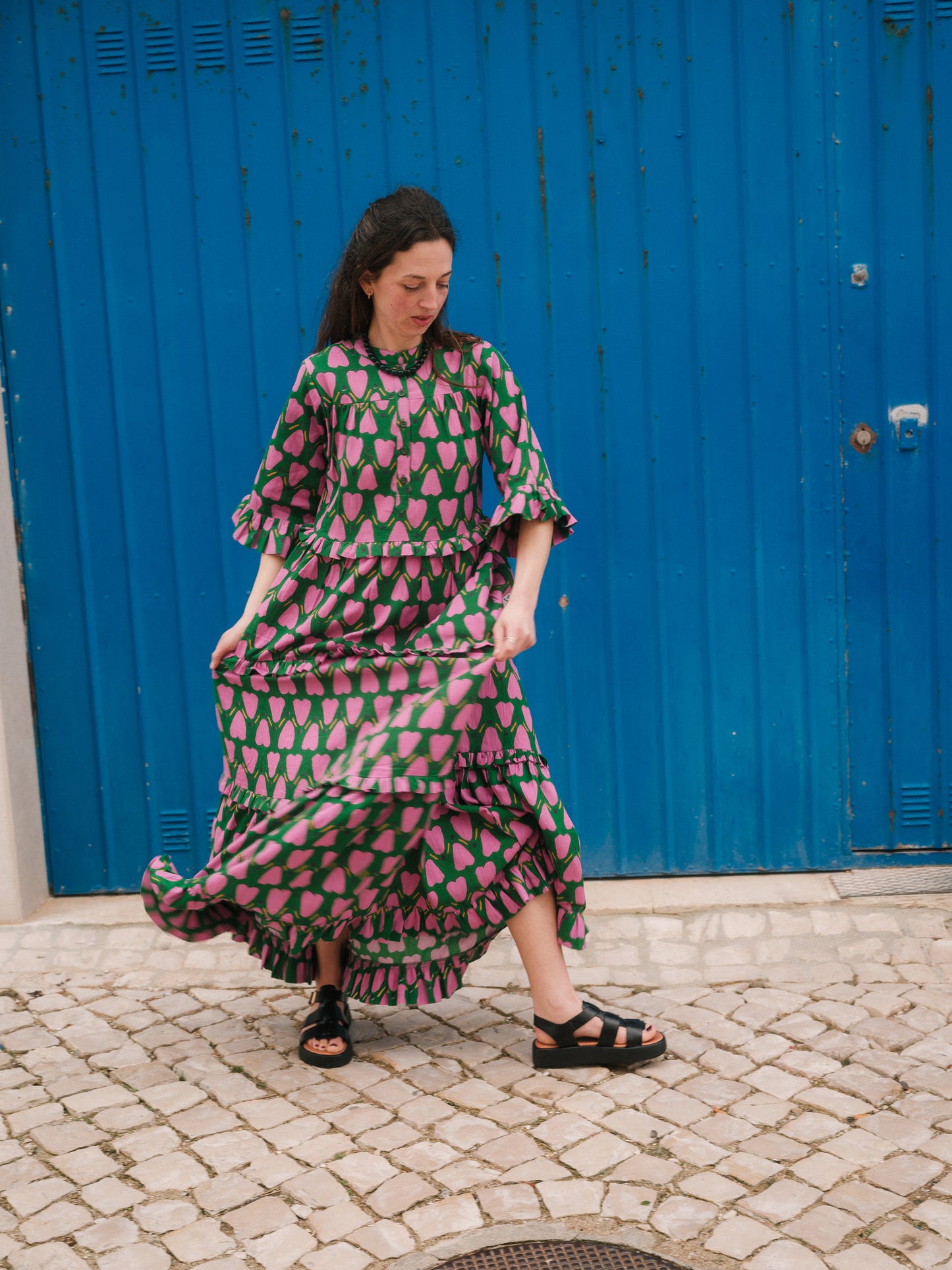 Frida Dress in 'Green Honey Heart'