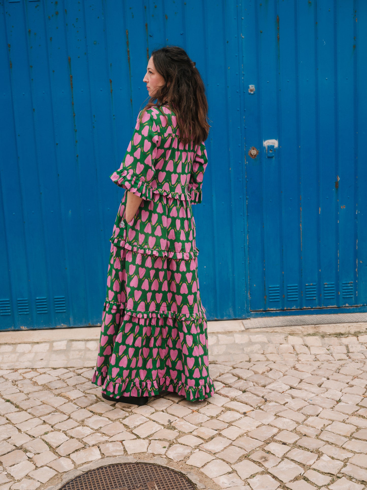 Frida Dress in 'Green Honey Heart'
